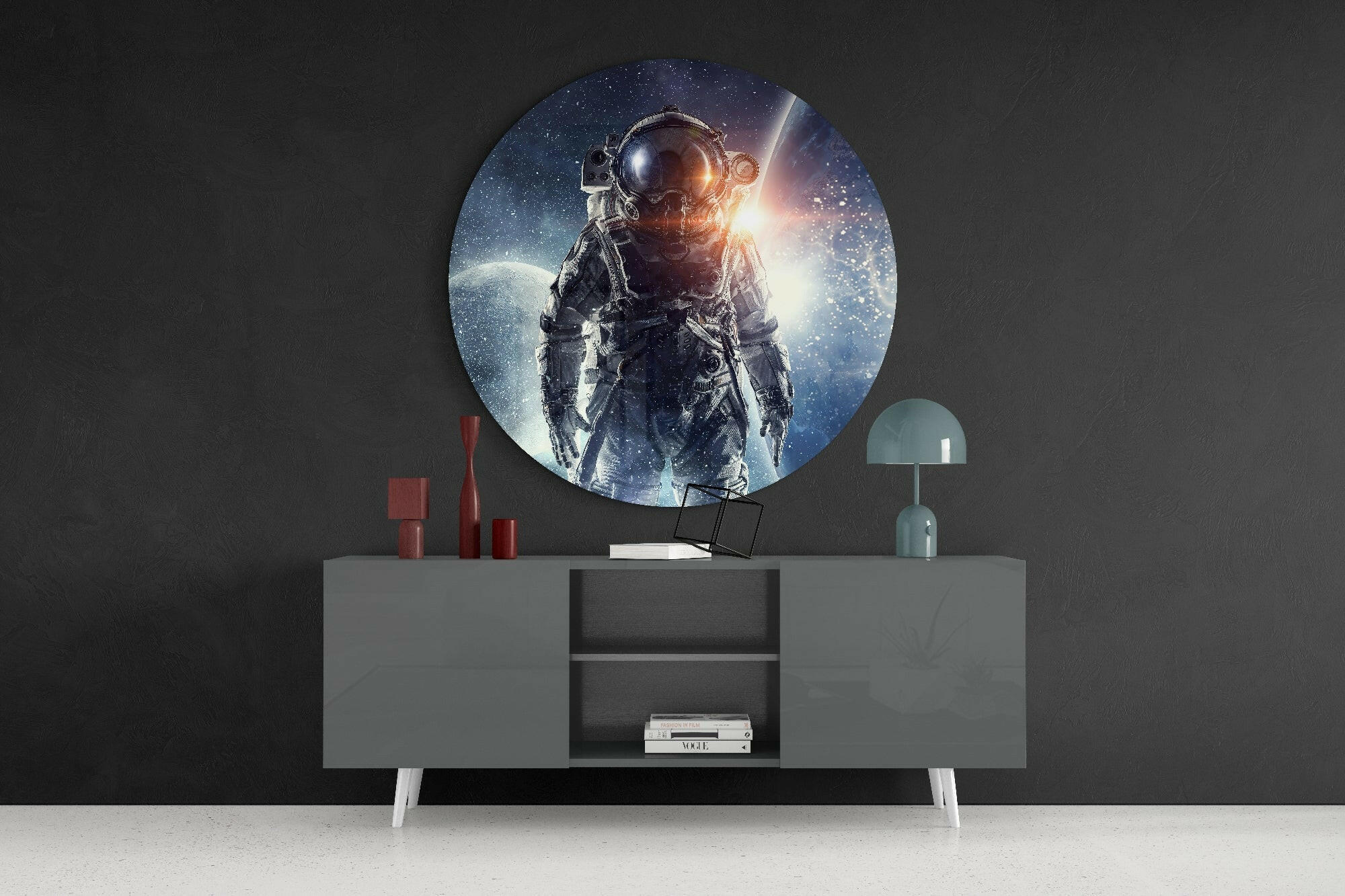 Moonrise Astronaut Portrait Glass Wall Art
