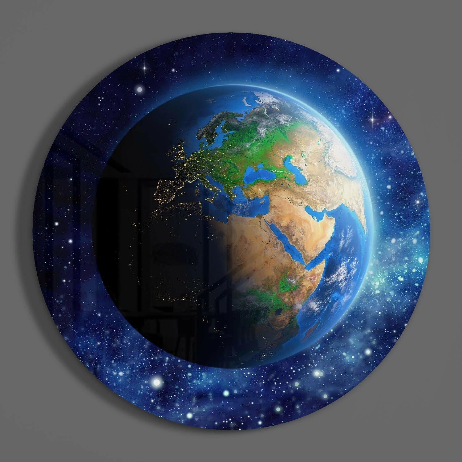 Earth From Space Stars Glass Wall Art