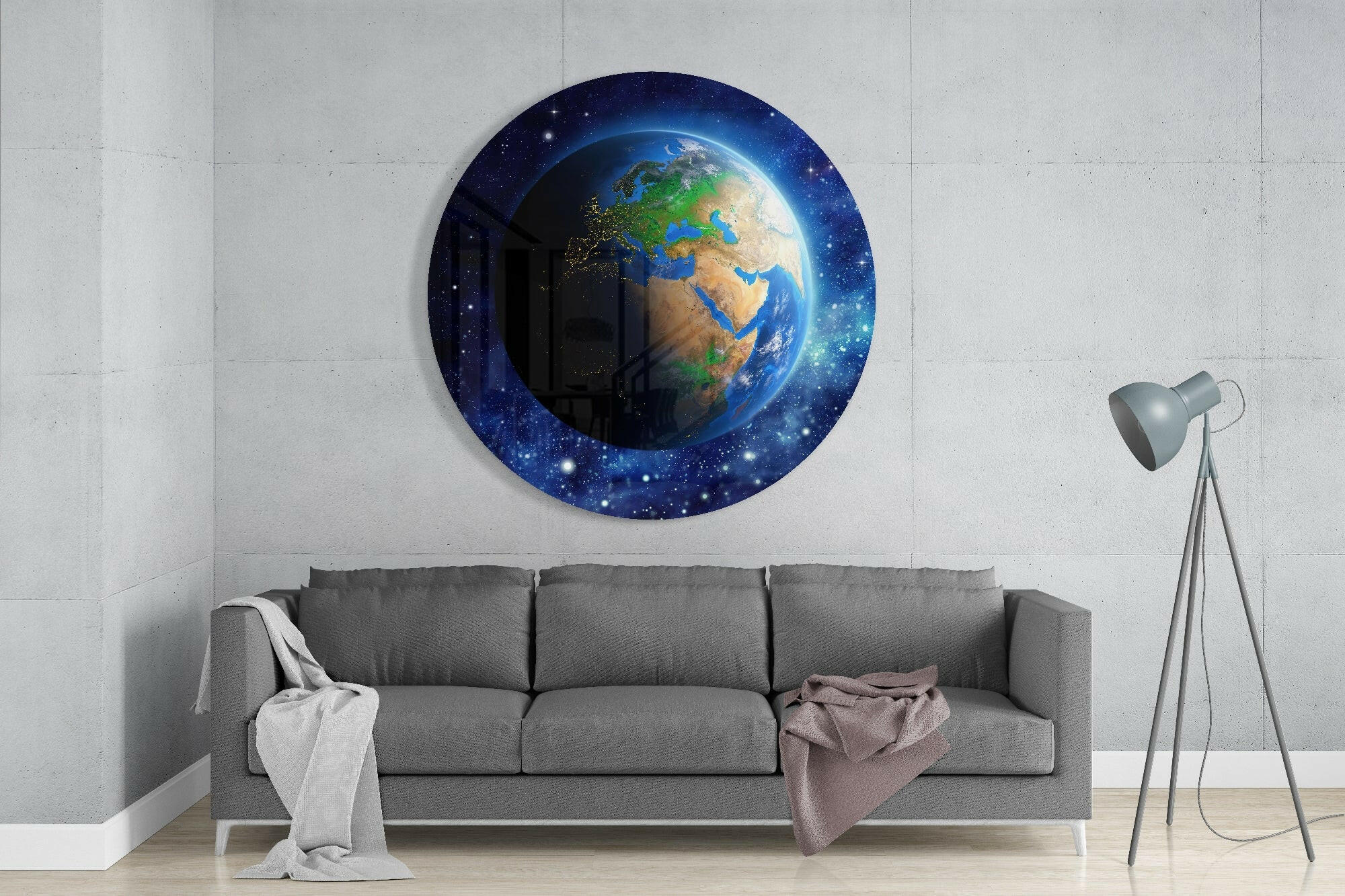 Earth From Space Stars Glass Wall Art