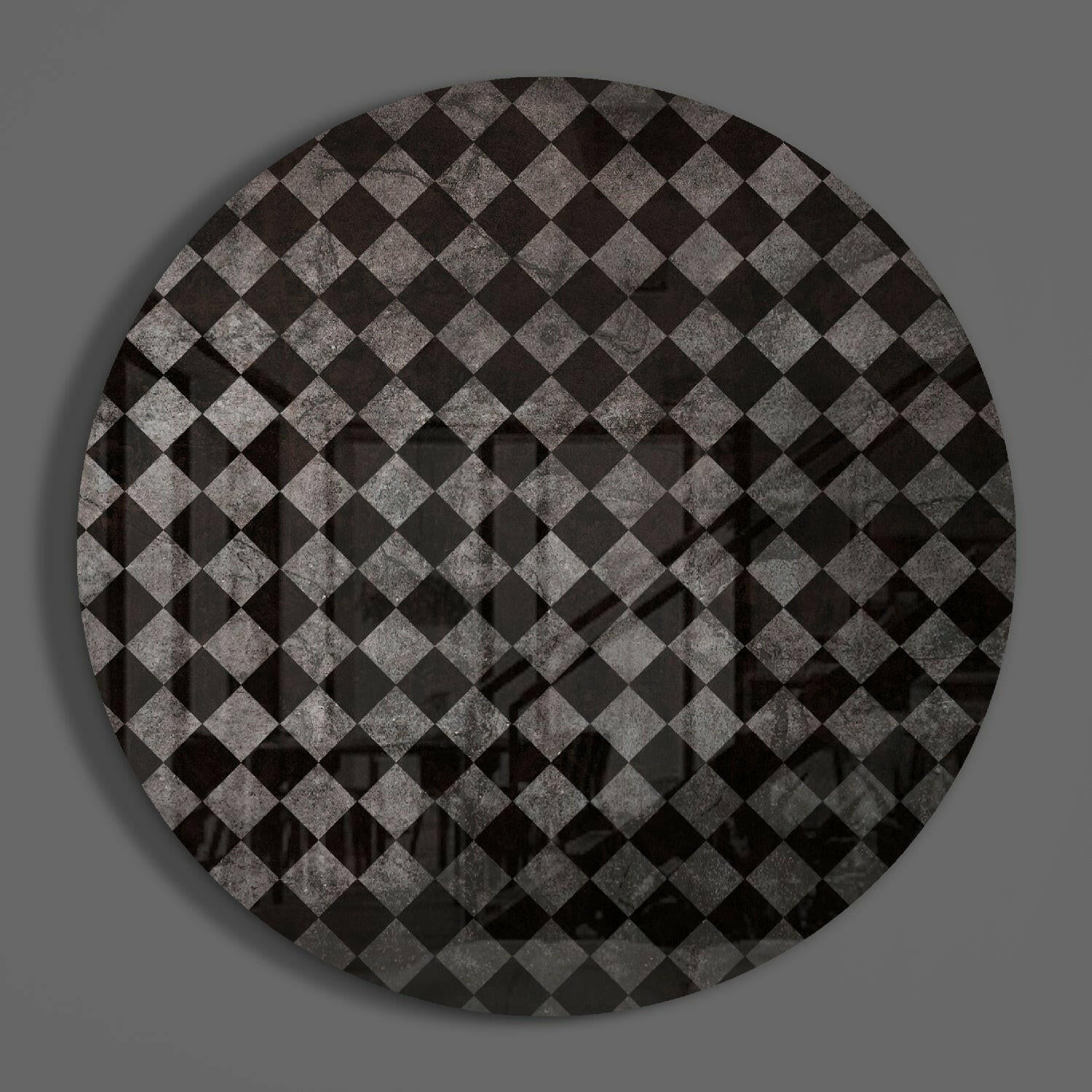 Charcoal Gray Distressed Checker Glass Wall Art