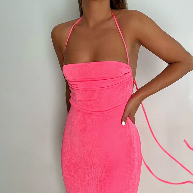 Collar Backless Sleeveless Drawstrings Hollow Out Slit Sexy Maxi Prom Dress