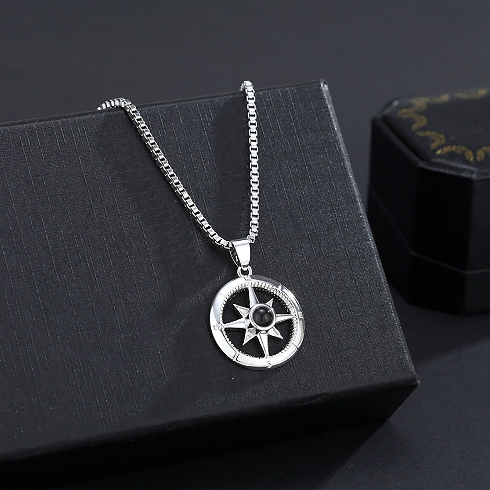 Photo customizable compassProjection Necklace Pendant Jewelry For Lover Girlfriend