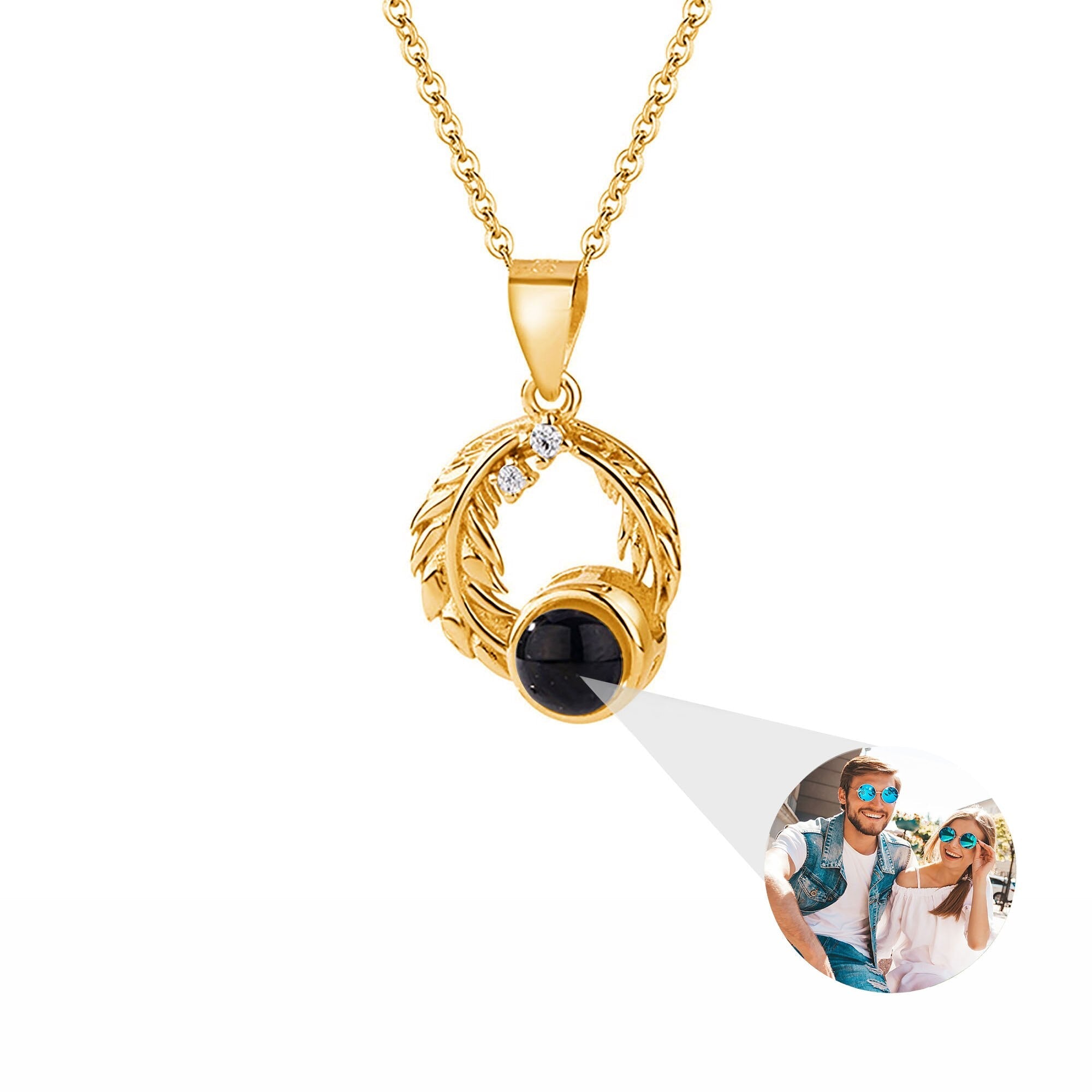 Feathers for customized photos Projection Necklace Pendant Jewelry For Lover Girlfriend
