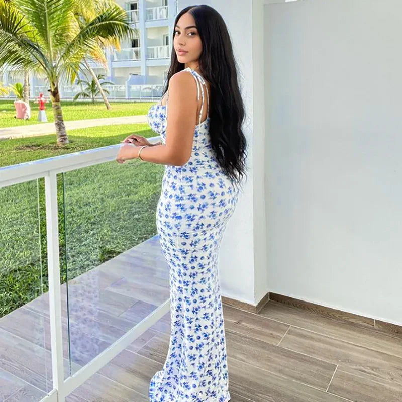Elegant Floral Beach Vacation Bodycon Streetwear Long Dress