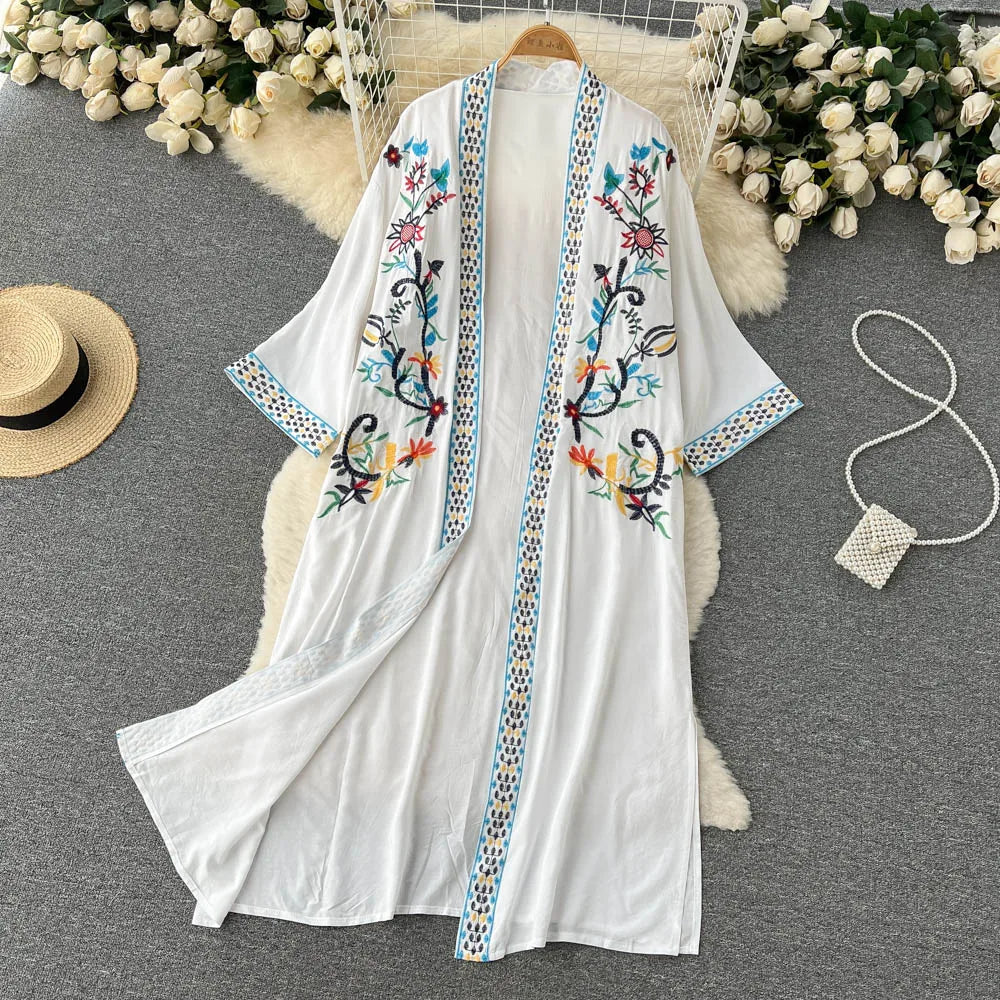 Retro Embroidery Sun Protection Shirt Chiffon Long Streetwear