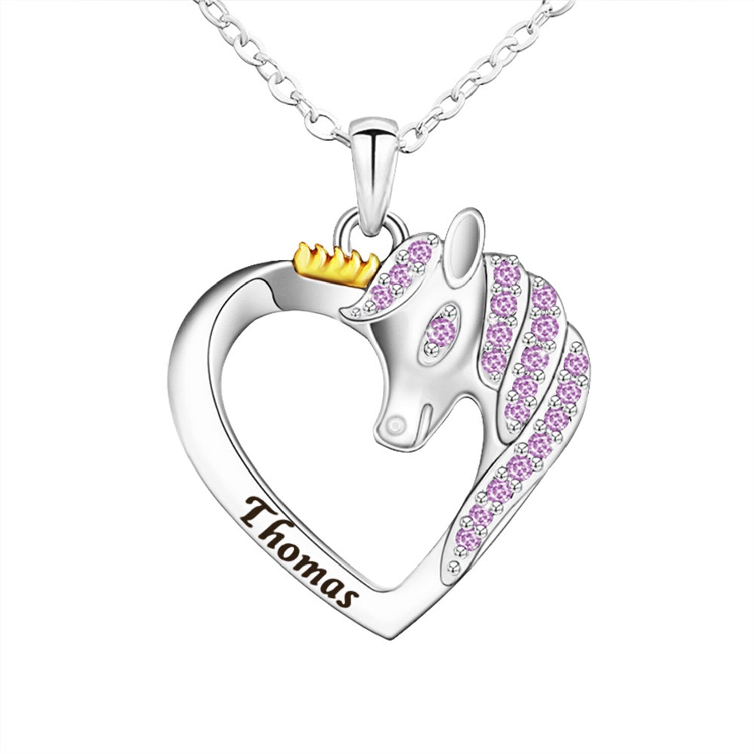 Unicorn Birthstone Rhinestone Custom Name Necklace Child Girl Necklace