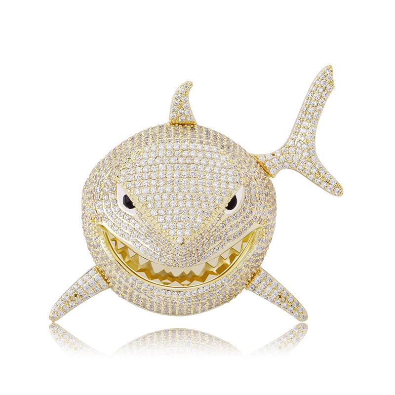 Hip Hop Fierce Shark Inlaid Zircon Pendant Charm Trend Necklace