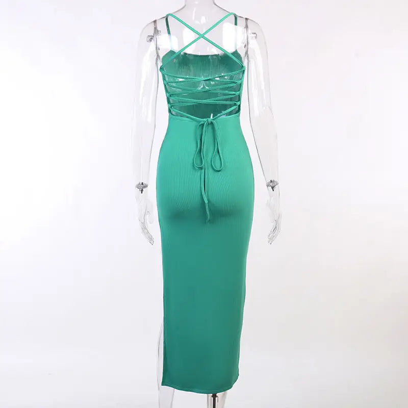 Backless Bandage Bodycon Halter Neck Split Party Dresses