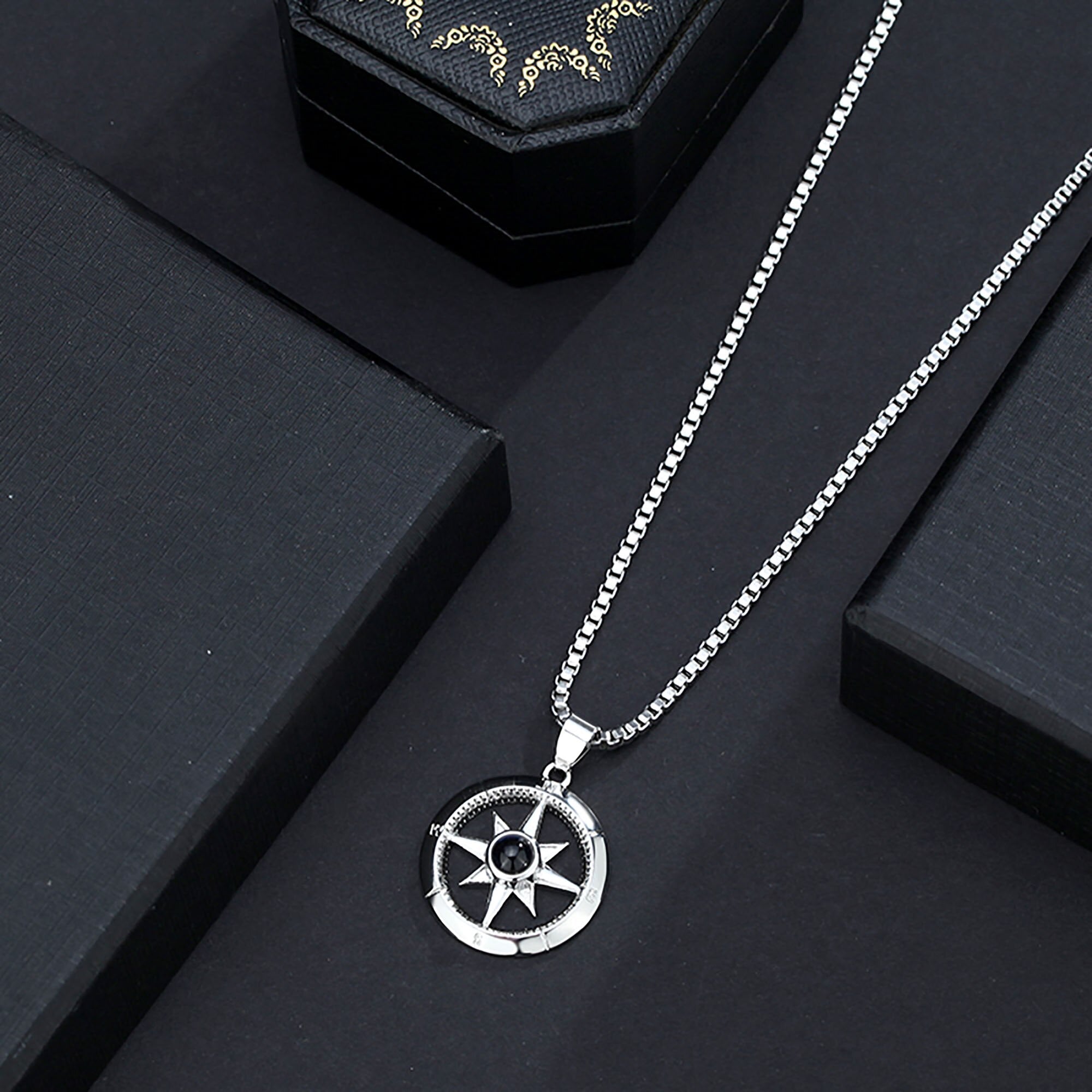 Photo customizable compassProjection Necklace Pendant Jewelry For Lover Girlfriend