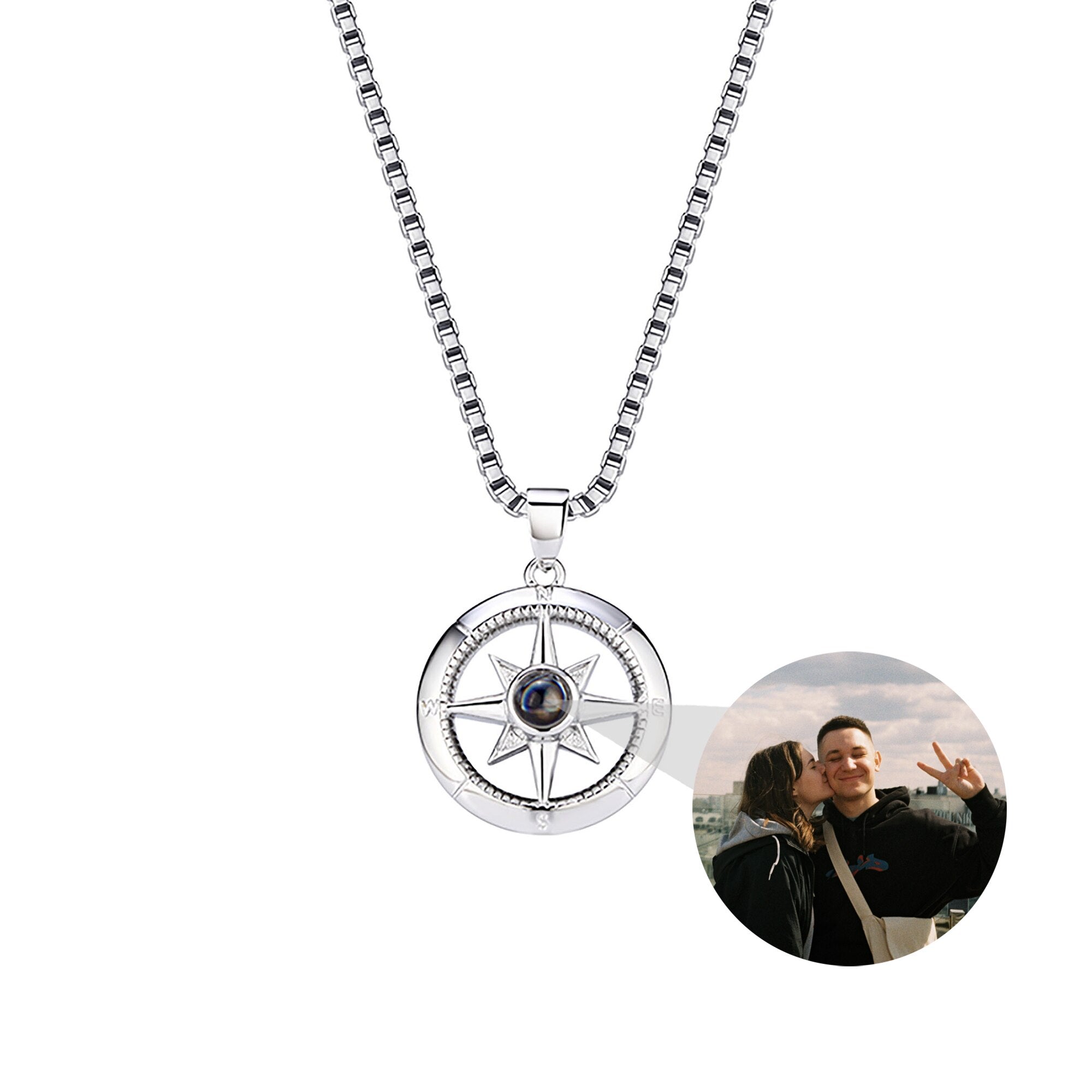 Photo customizable compassProjection Necklace Pendant Jewelry For Lover Girlfriend