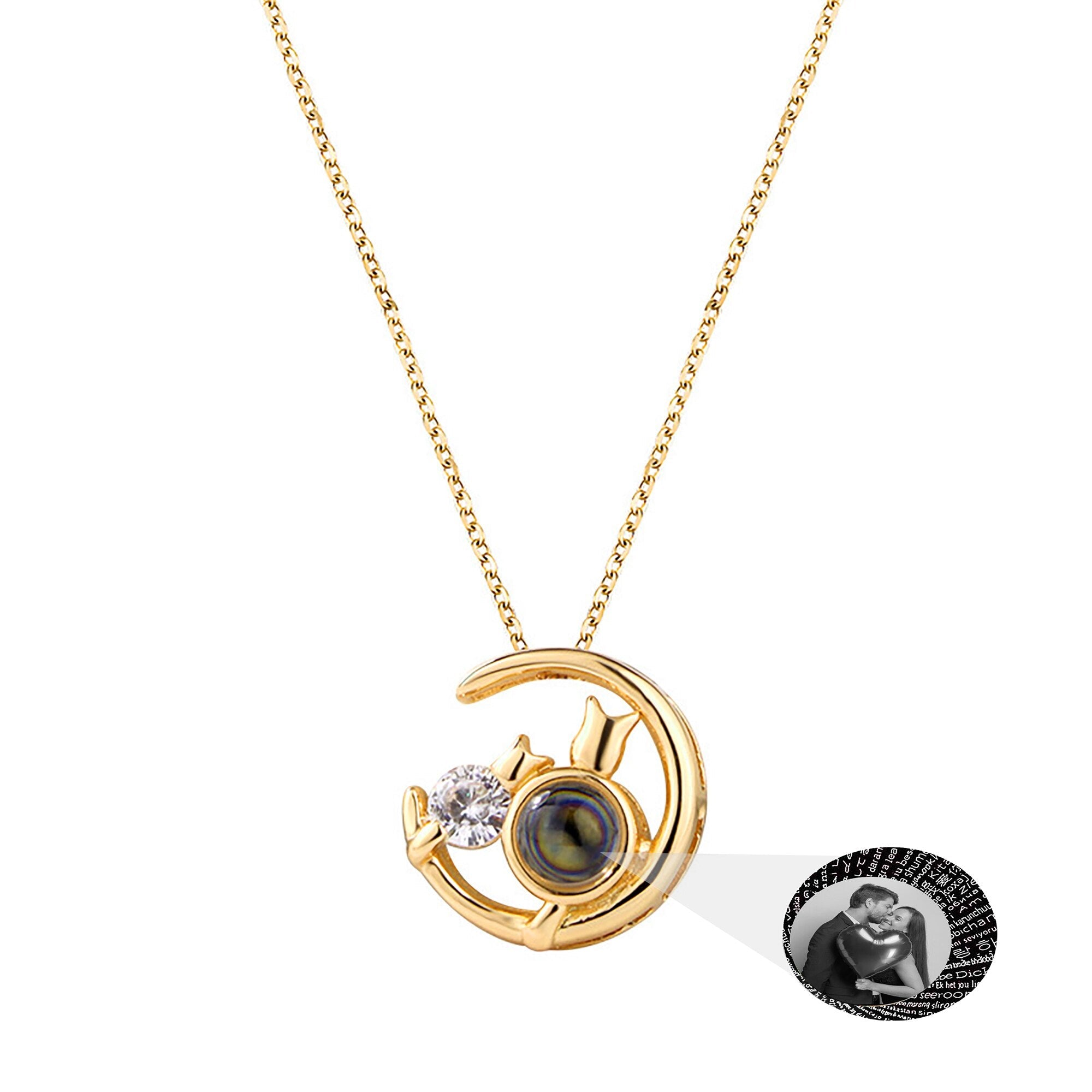 Moon Cat with customizable photos Projection Necklace Pendant Jewelry