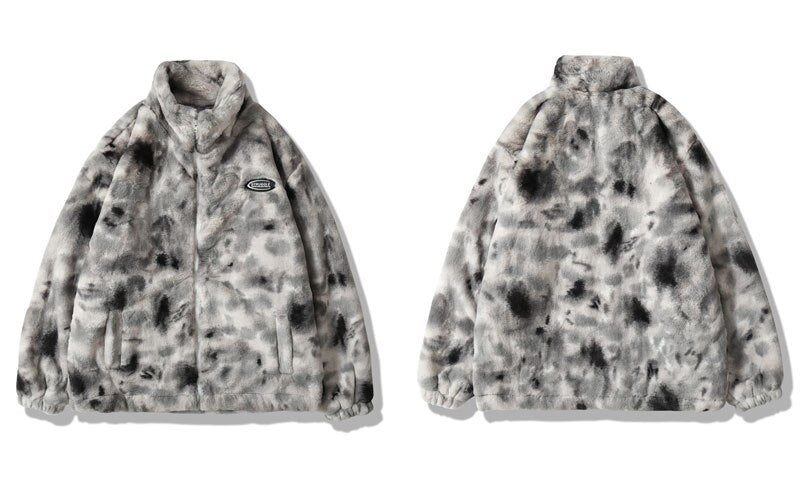 Hip Hop Jacket Streetwear Tie Dye Heart Fuzzy Jackets Warm Coats