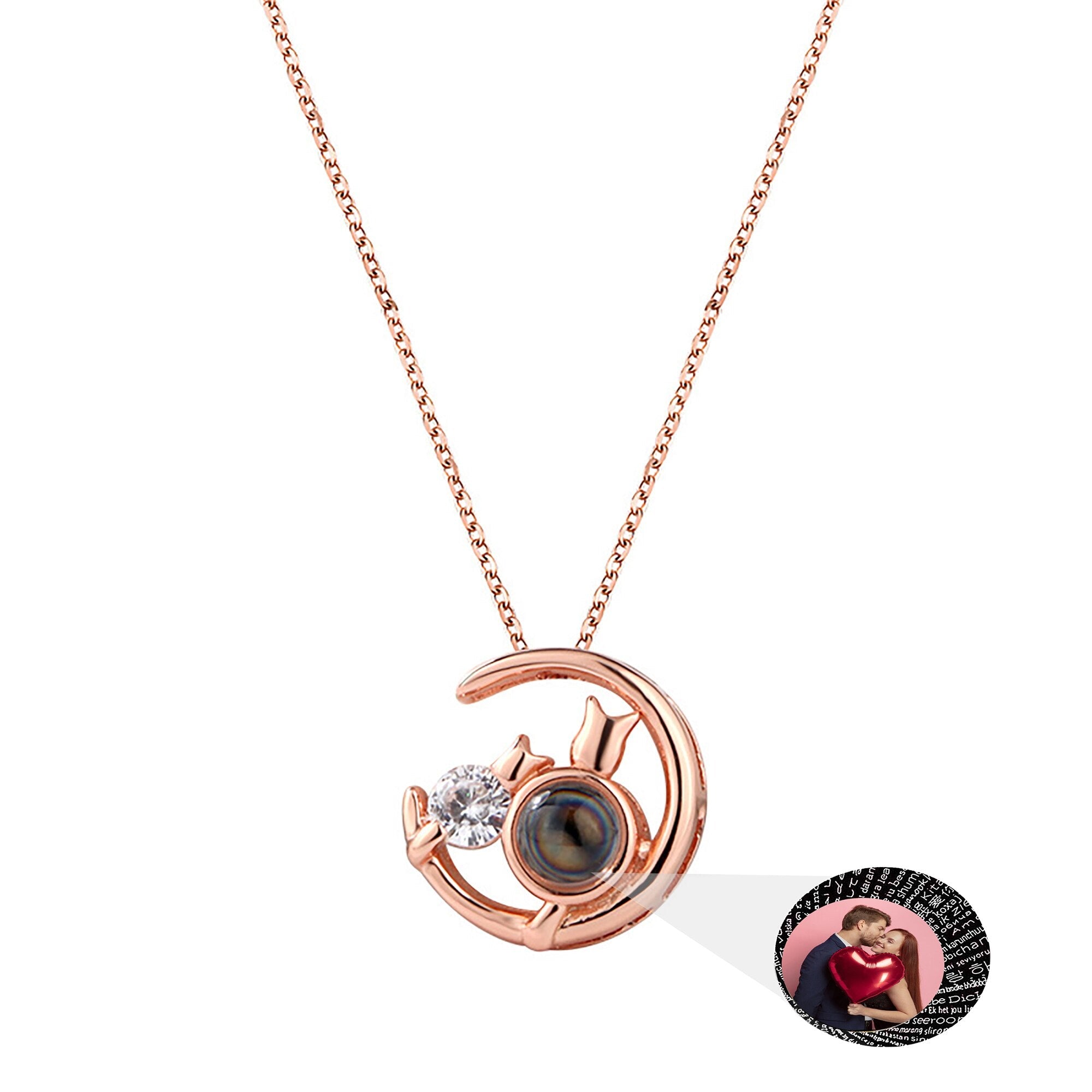 Moon Cat with customizable photos Projection Necklace Pendant Jewelry