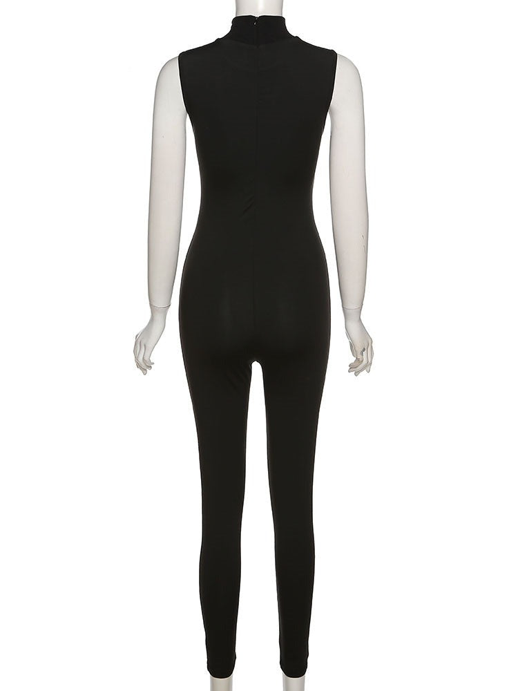 Women Tracksuit Slim Elastic High Print Figure Zipper Jumpsuit Y2K Sports