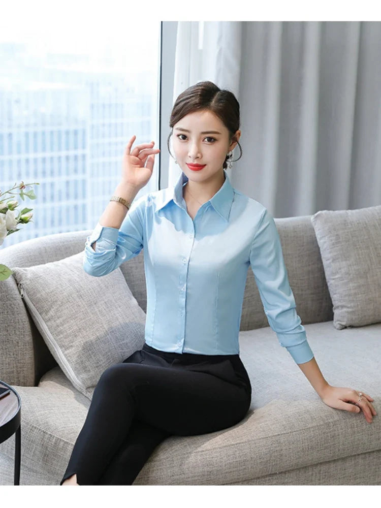 Polyester Cotton Shirts for Women Long Sleeve Blouse