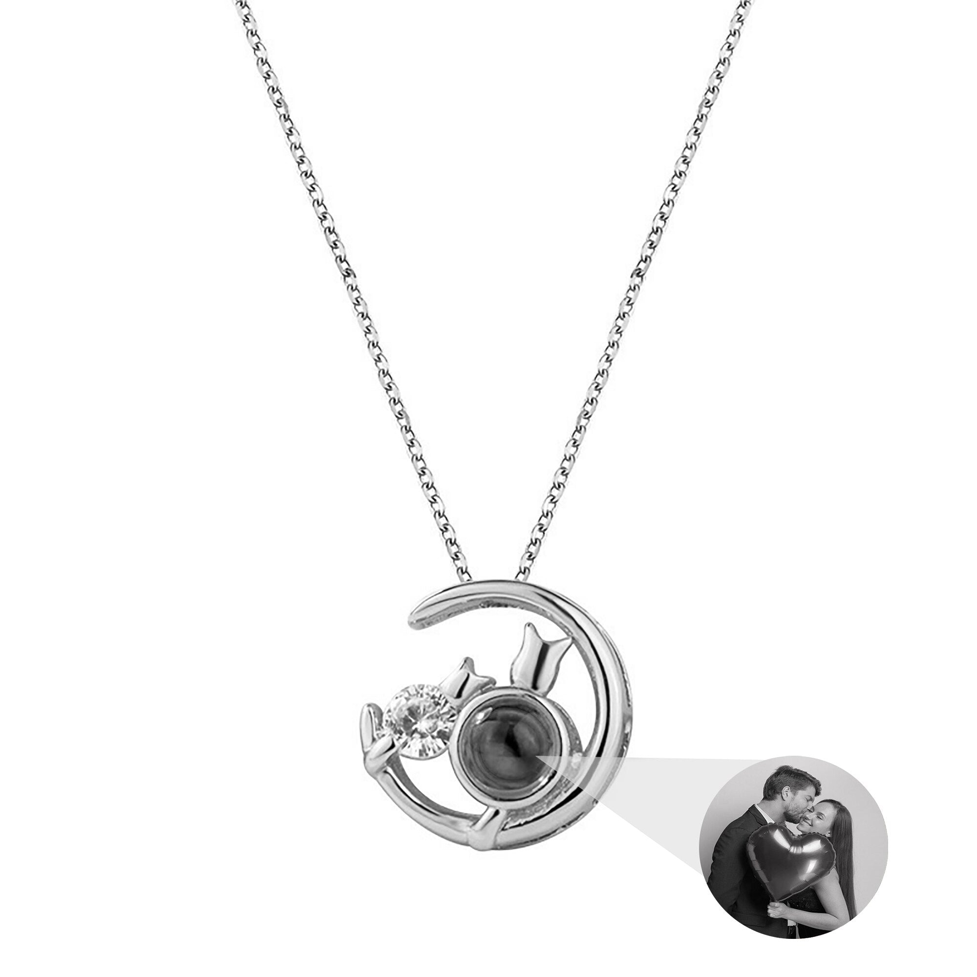 Moon Cat with customizable photos Projection Necklace Pendant Jewelry