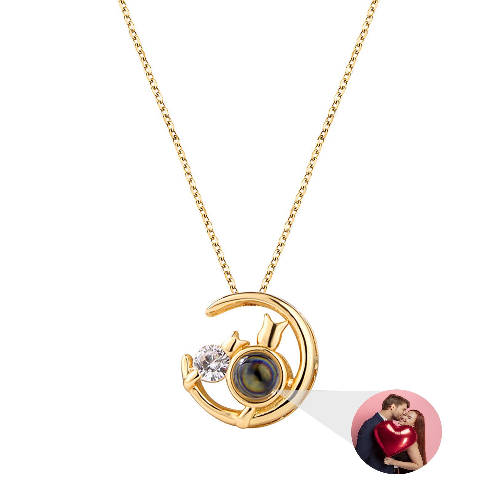 Moon Cat with customizable photos Projection Necklace Pendant Jewelry