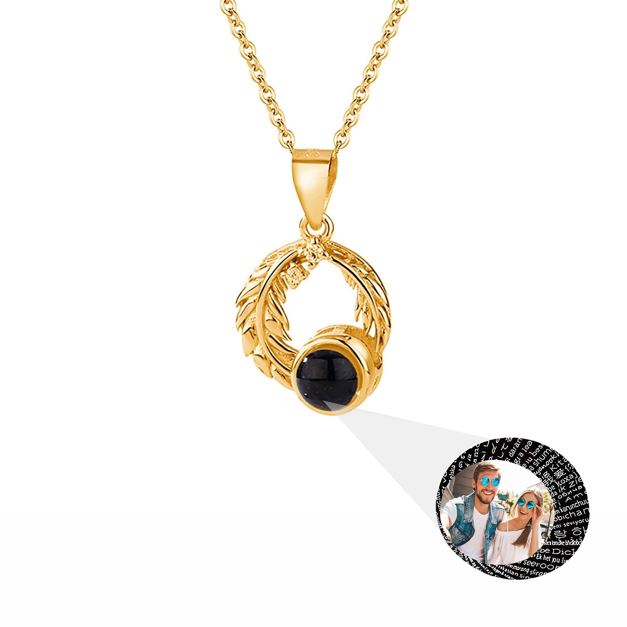 Feathers for customized photos Projection Necklace Pendant Jewelry For Lover Girlfriend