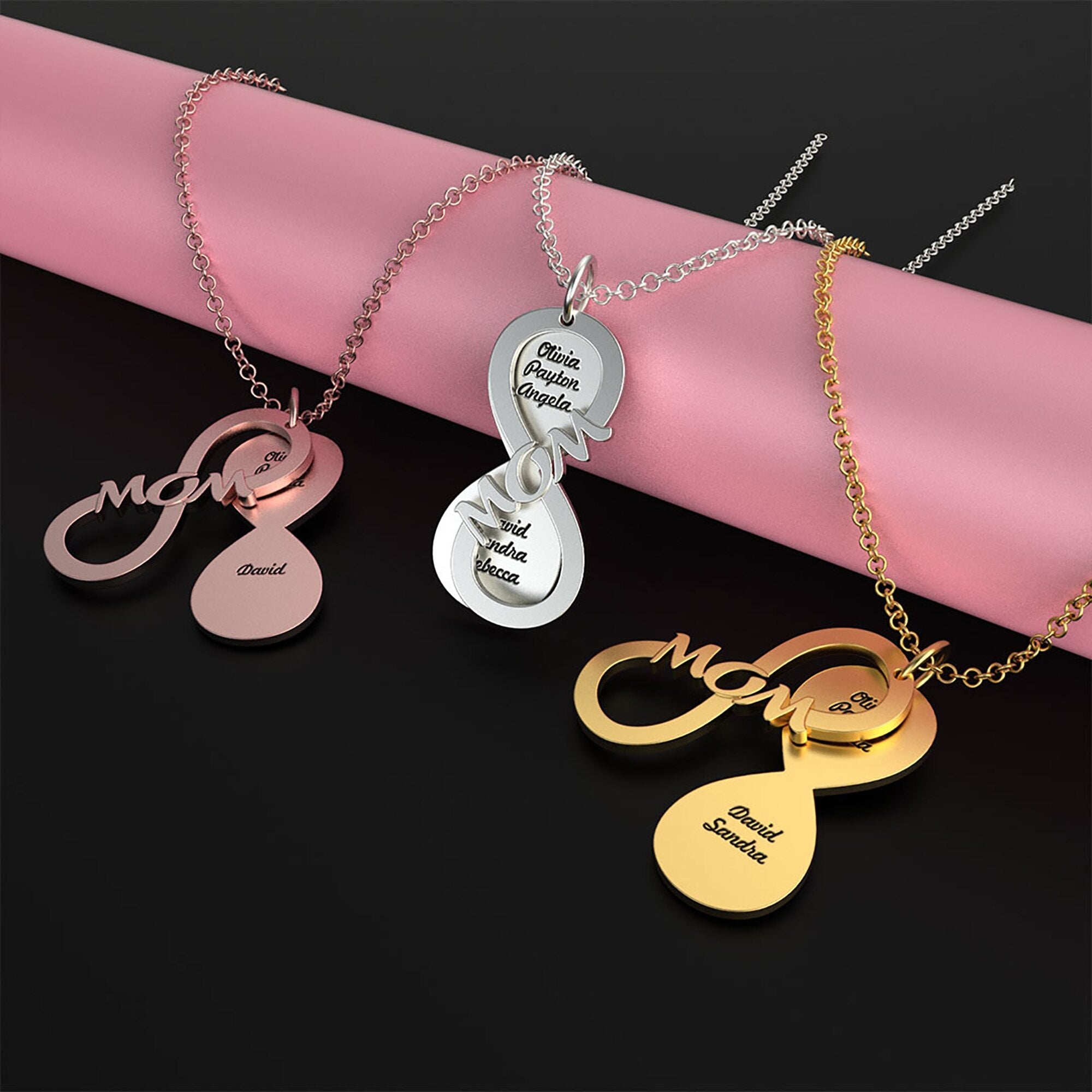 Personalized MOM Name Necklace Rotate Double Layer Pendant Best Gifts
