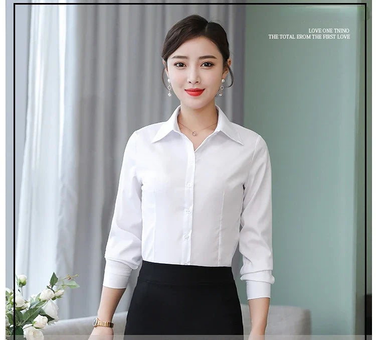 Polyester Cotton Shirts for Women Long Sleeve Blouse