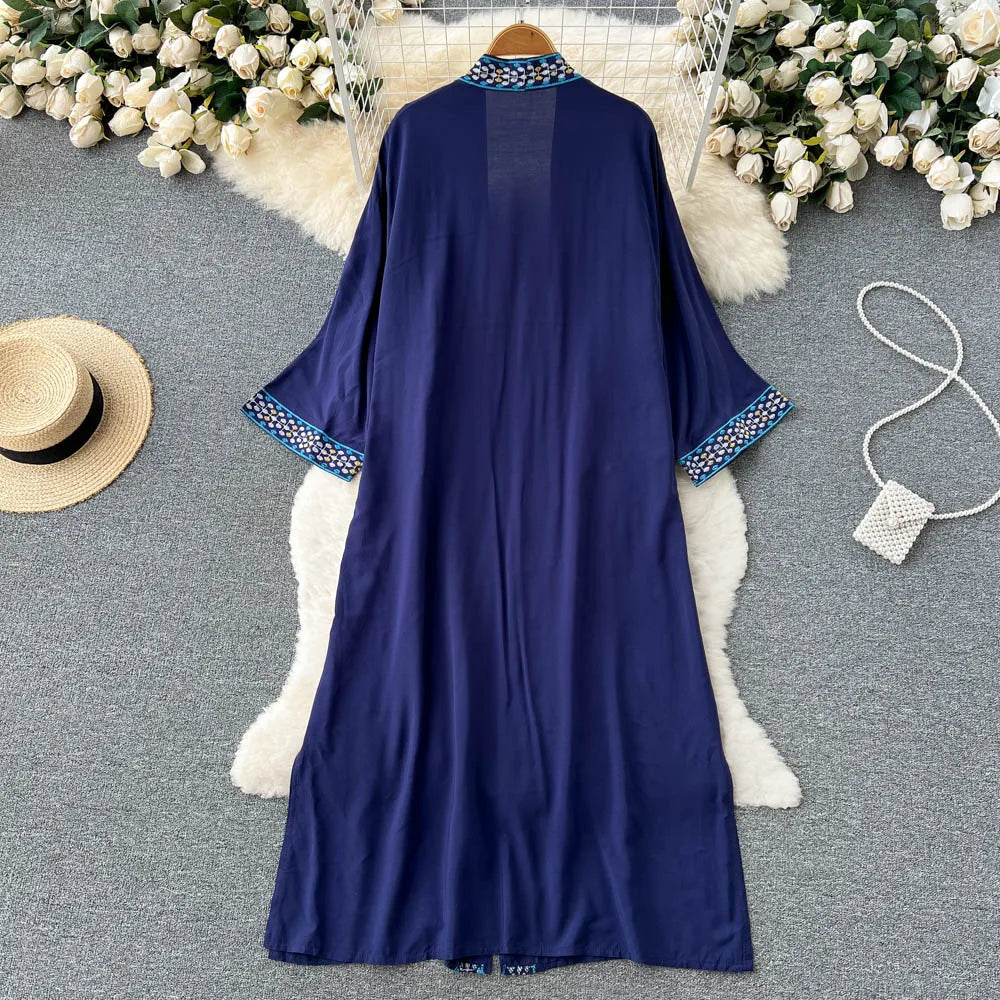 Retro Embroidery Sun Protection Shirt Chiffon Long Streetwear
