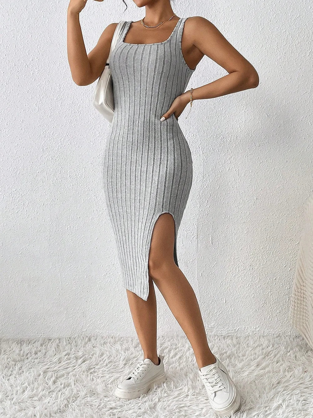 slit dress solid color sling slim dress