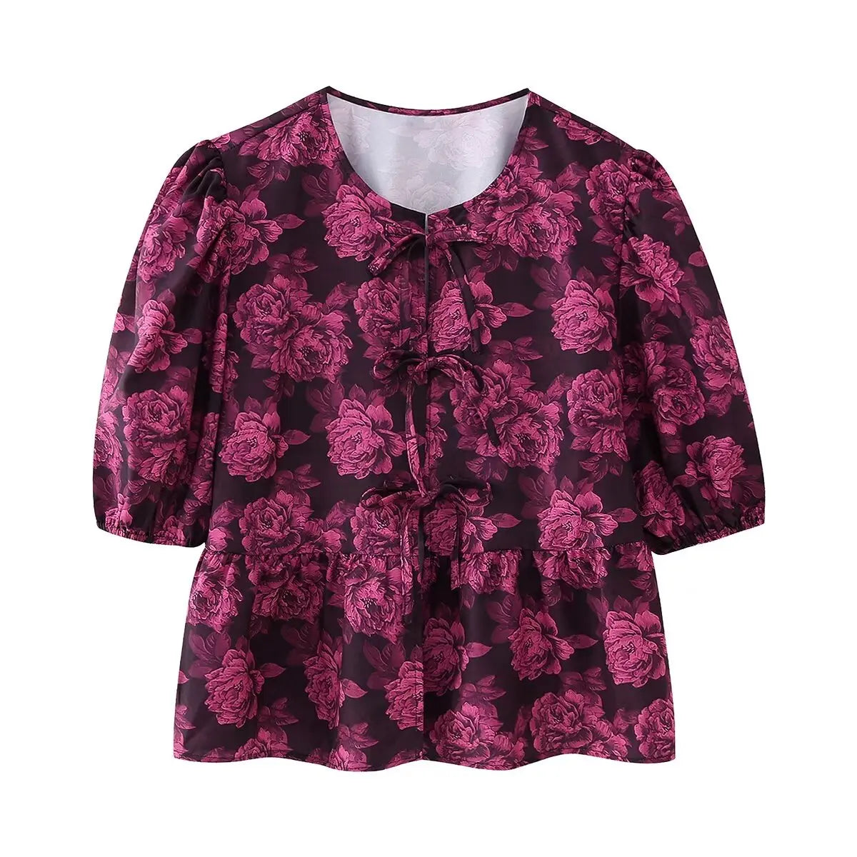 Leopard Blouse Puff Sleeve Crop Top Women&