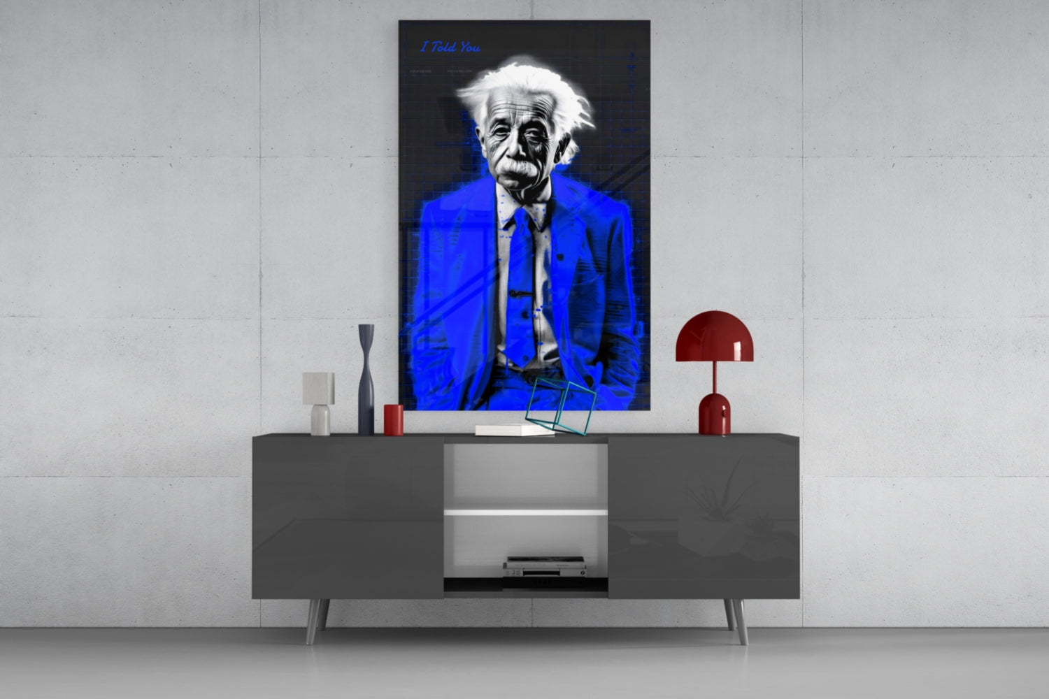 Electric Blue Suit Physicist Glass Wall Art