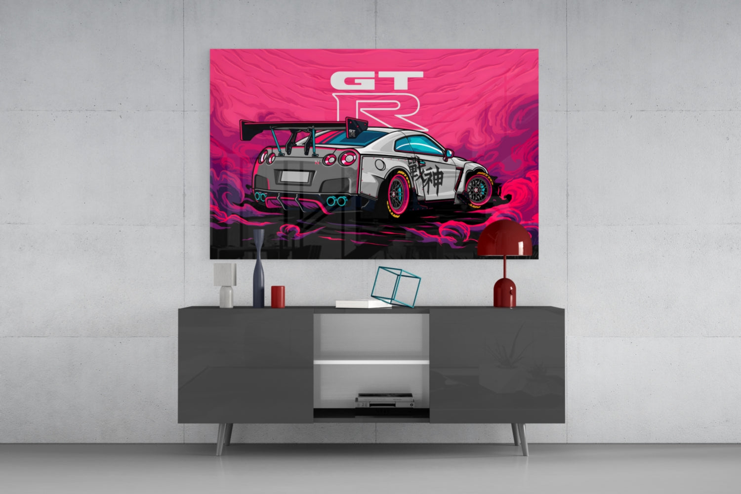 Pink Storm Sports Car Glass Wall Art || Designer Collection