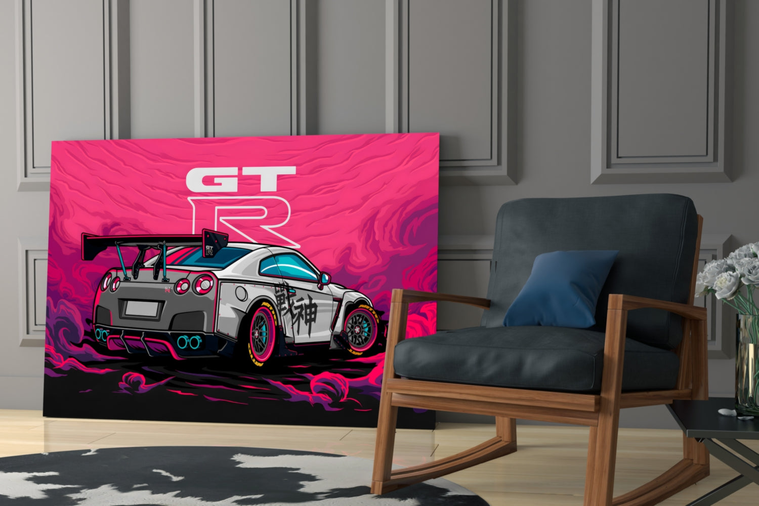 Pink Storm Sports Car Glass Wall Art || Designer Collection