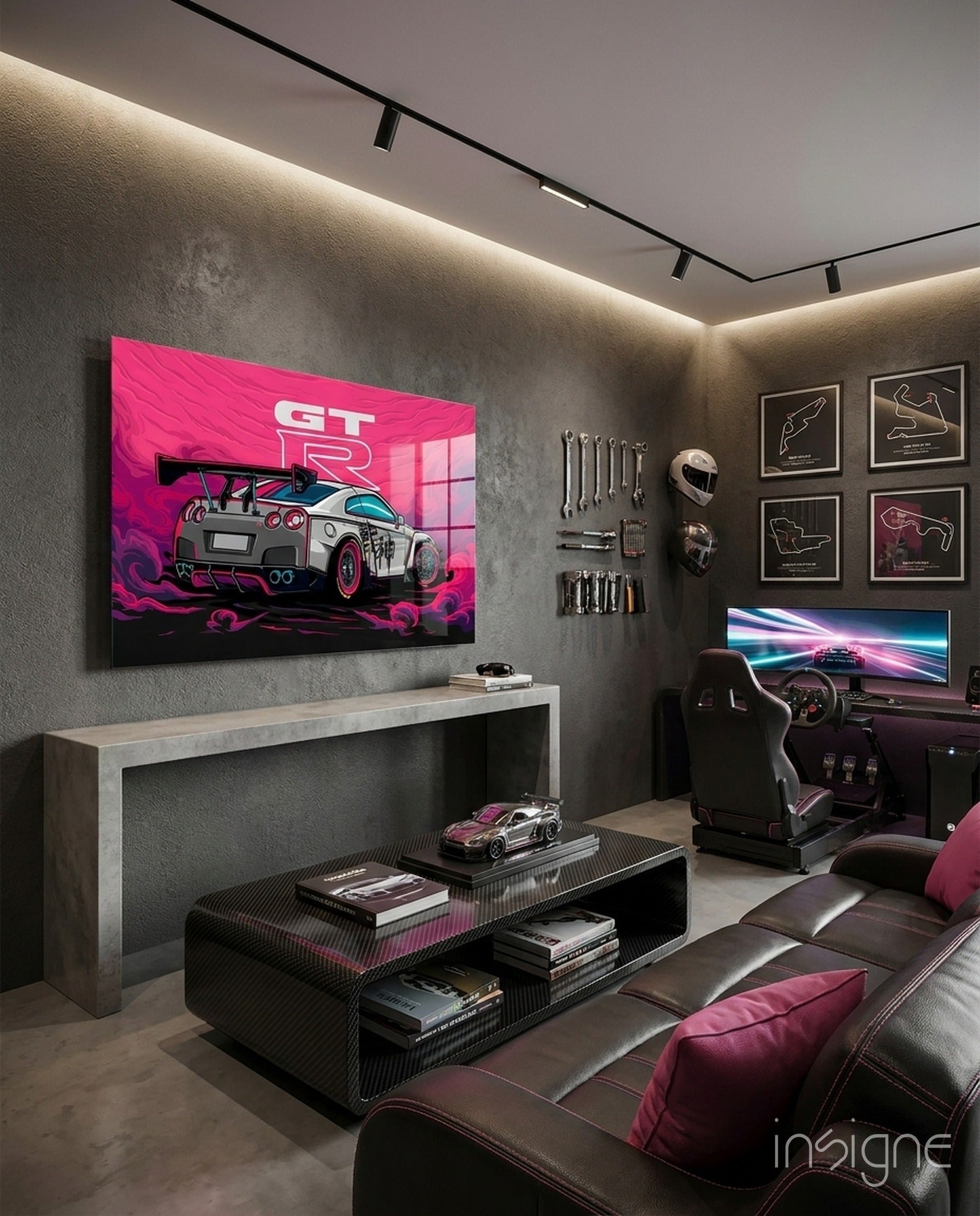 Pink Storm Sports Car Glass Wall Art || Designer Collection