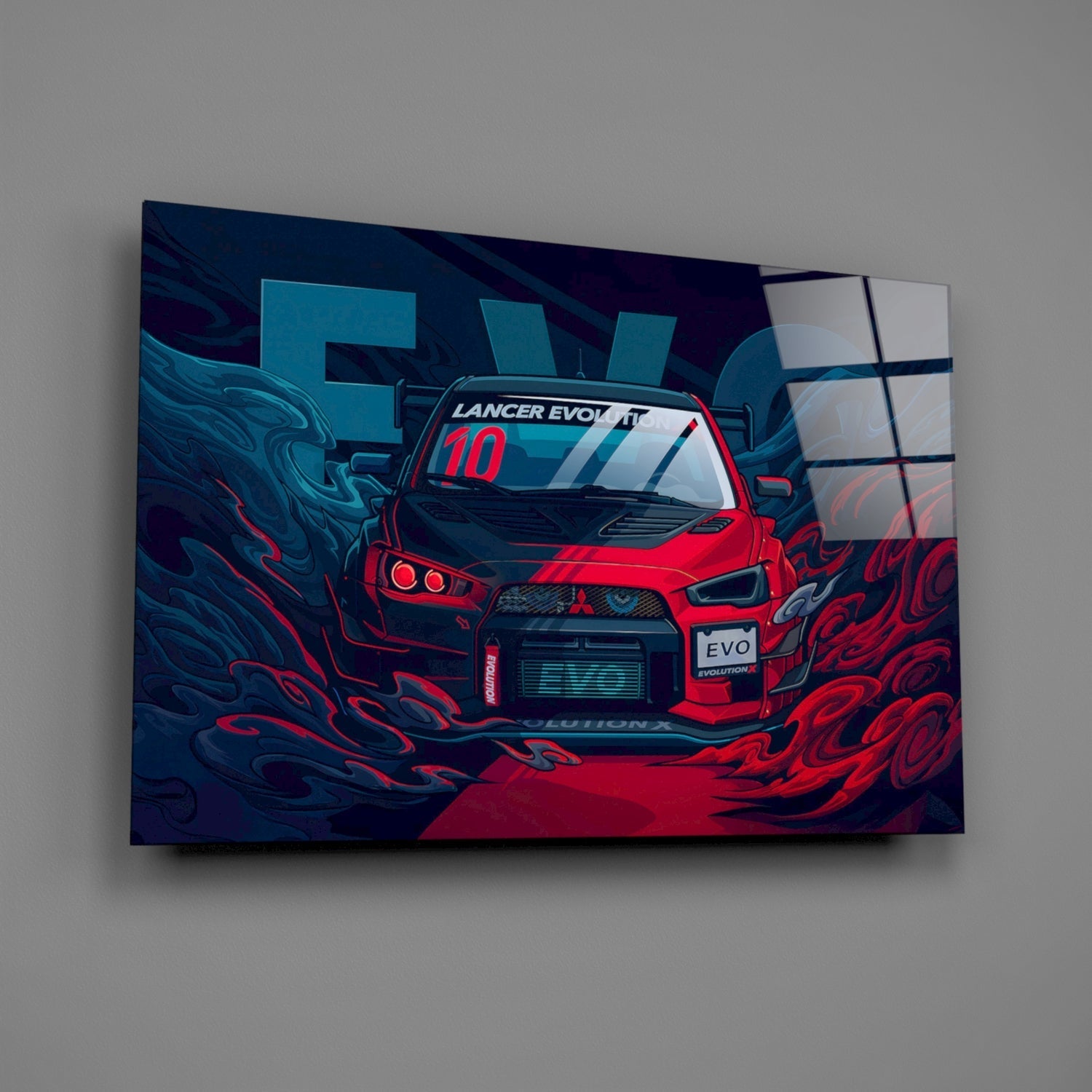 Red Storm Rally Car Glass Wall Art || Designer Collection