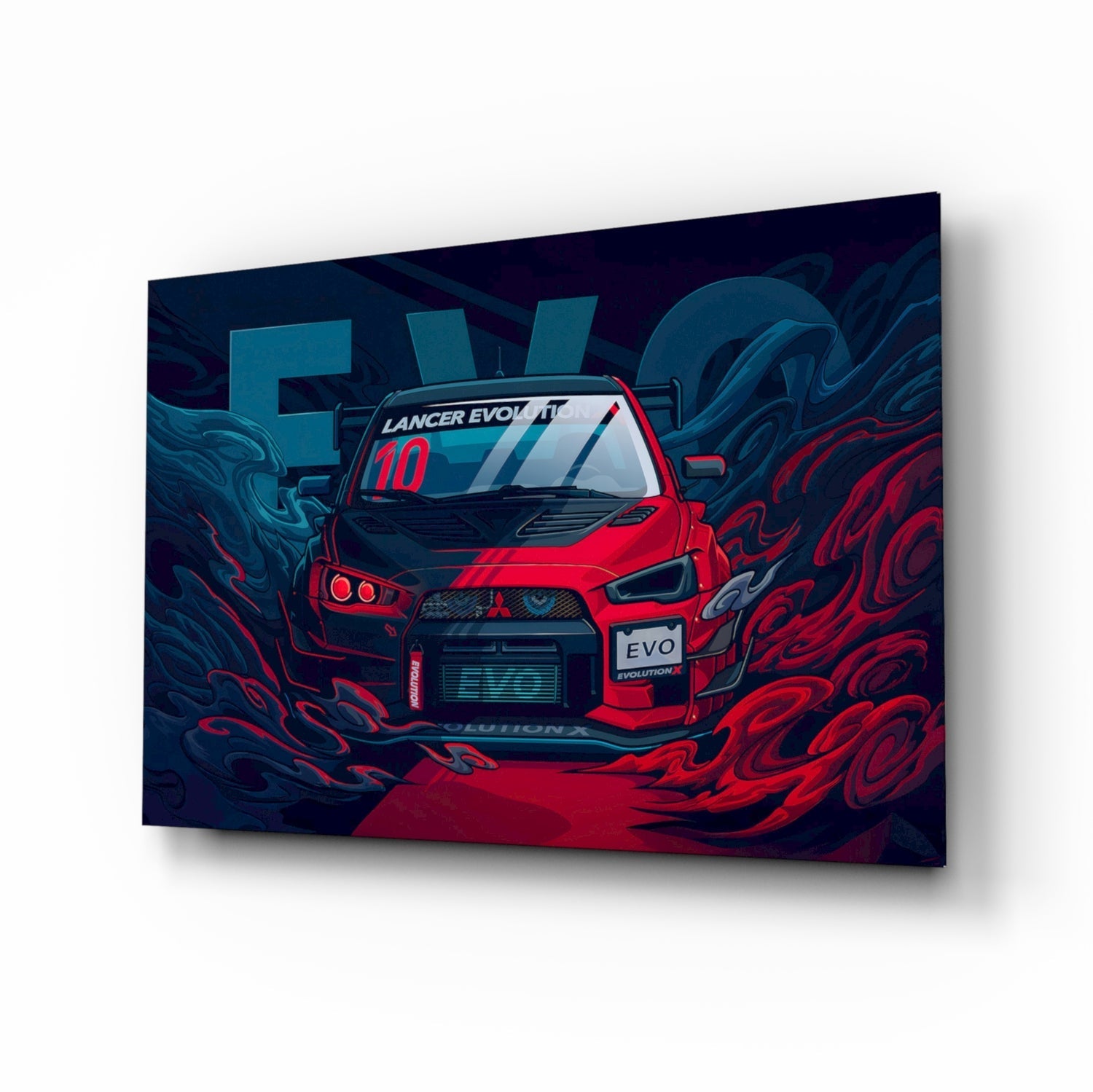 Red Storm Rally Car Glass Wall Art || Designer Collection