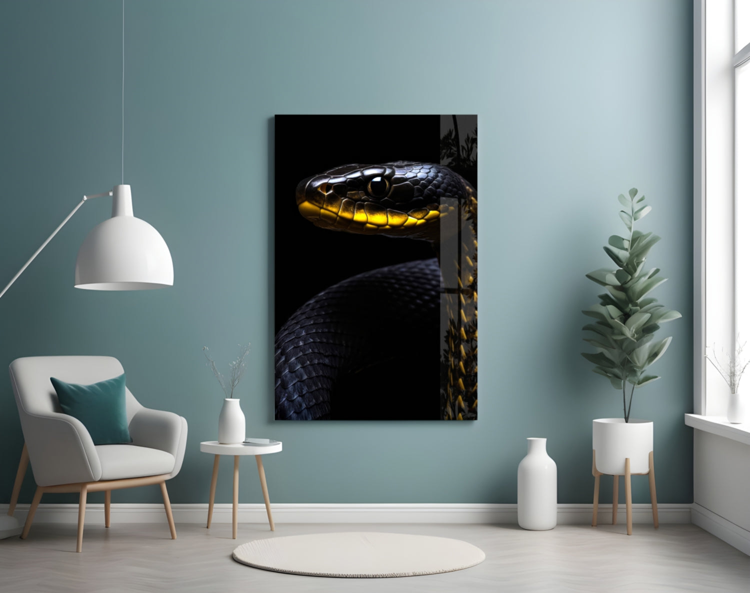 Black and Yellow Viper Glass Wall Art || Designer Collection