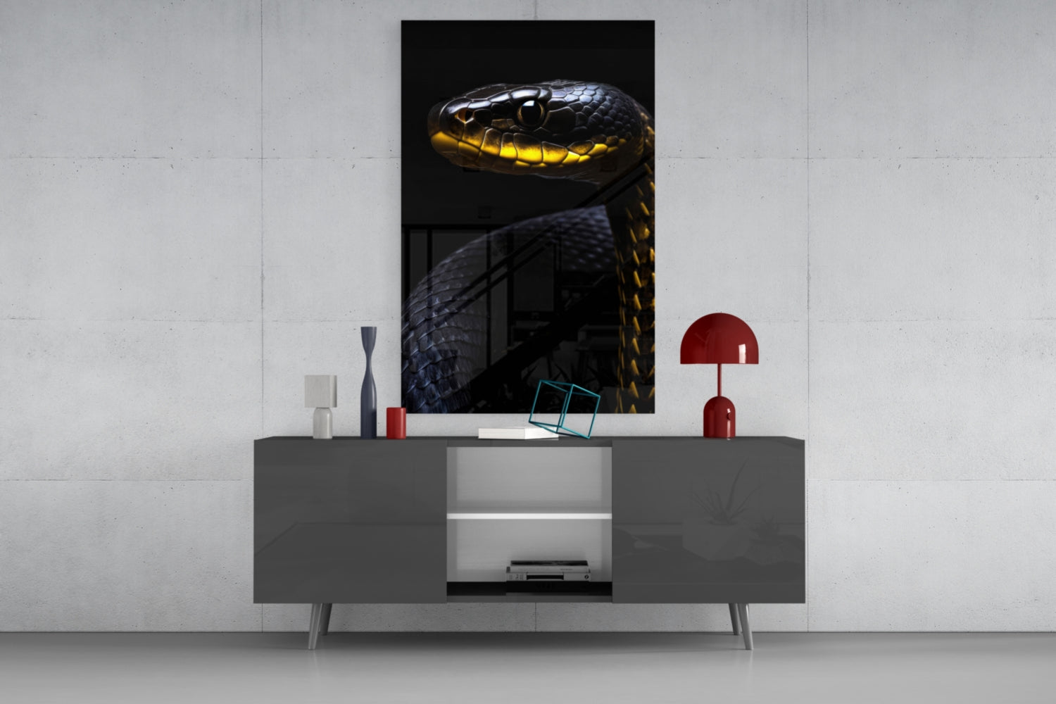 Black and Yellow Viper Glass Wall Art || Designer Collection