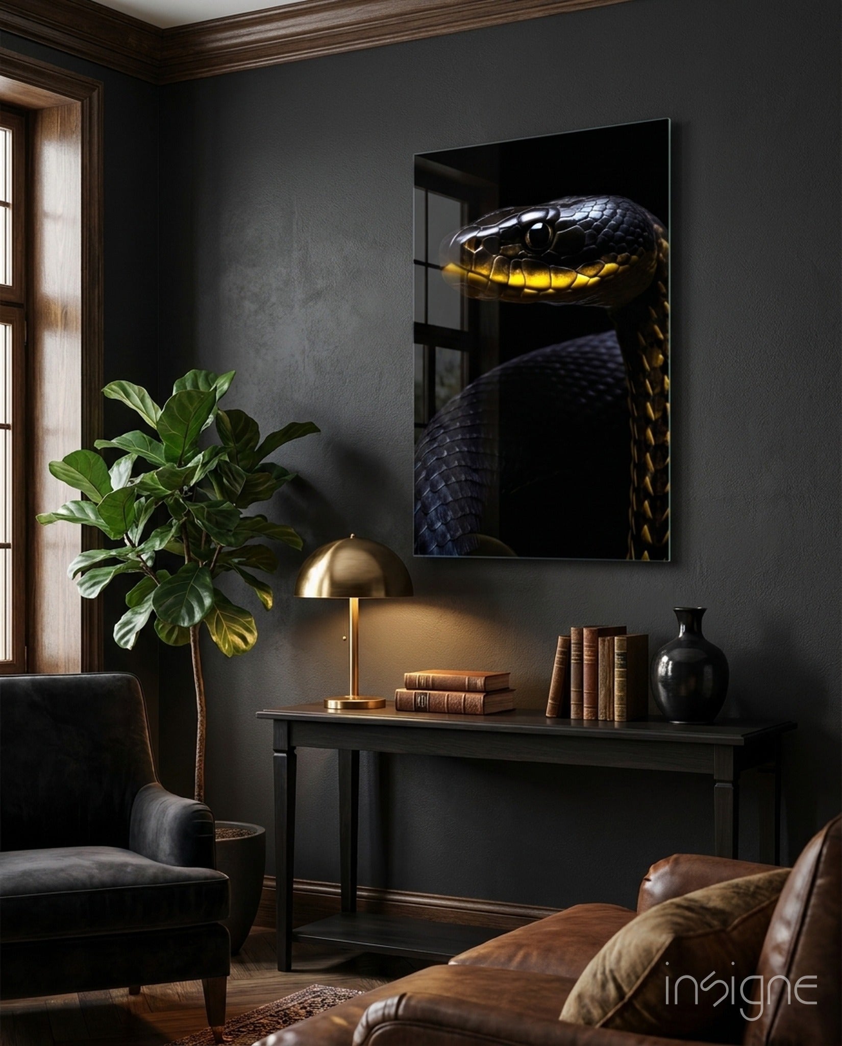 Black and Yellow Viper Glass Wall Art || Designer Collection