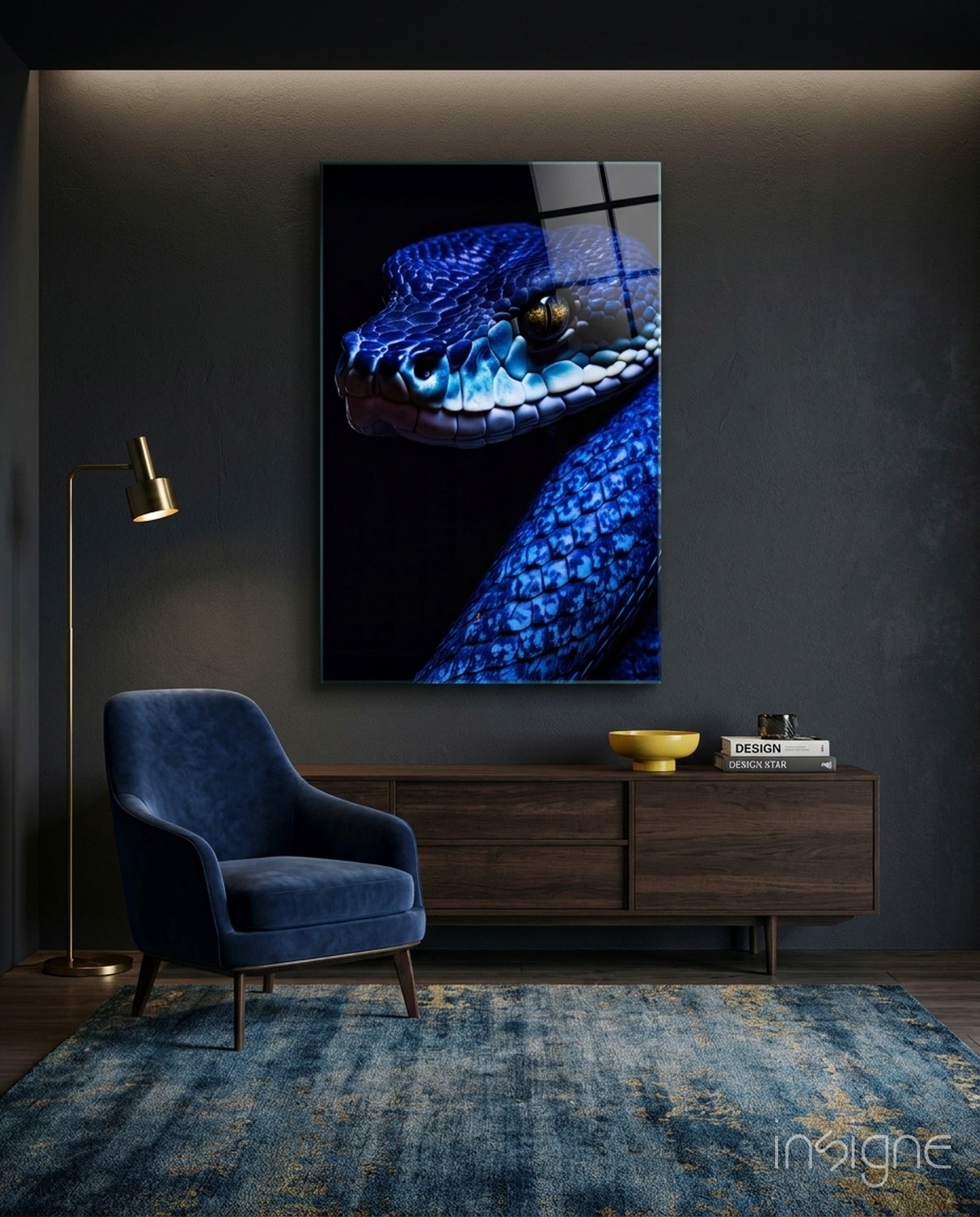 Eyes of the Blue Viper Glass Wall Art || Designer Collection