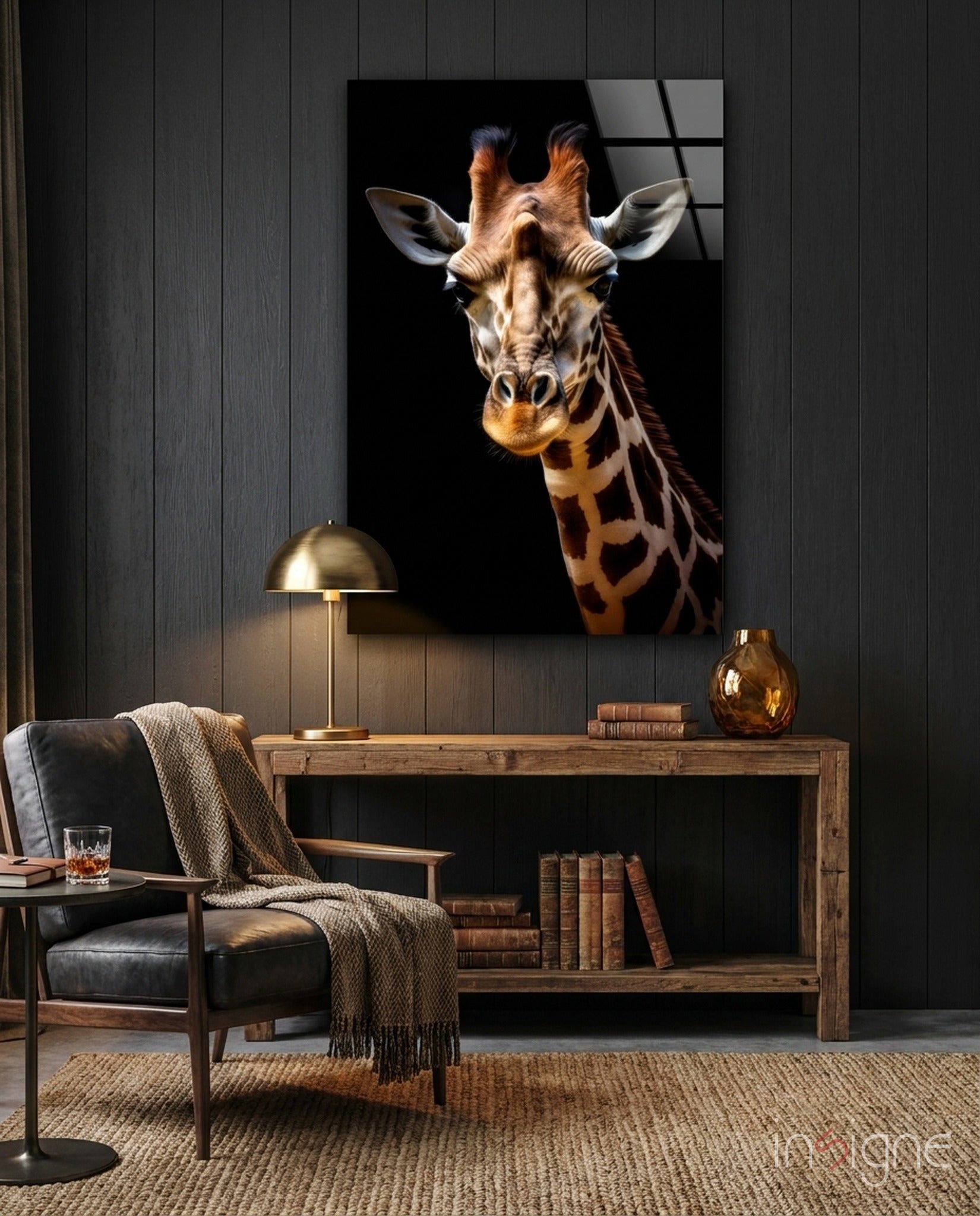 The Gentle Look of a Giraffe Glass Wall Art || Designer Collection