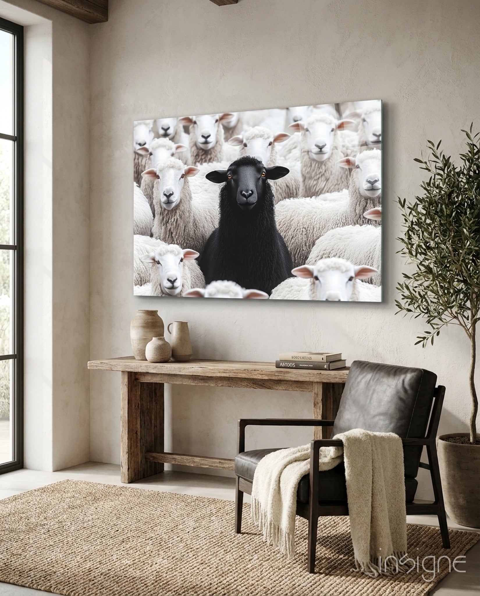 The Difference of the Black Lamb Flock Glass Wall Art || Designer Collection