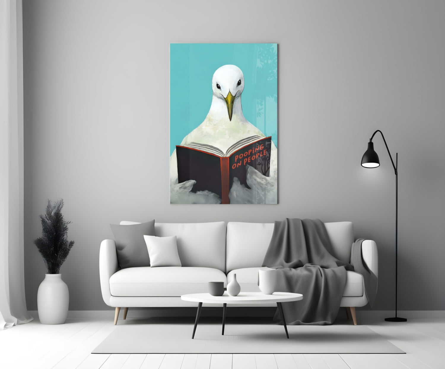 Turquoise Backdrop Seagull Reading Book Glass Wall Art