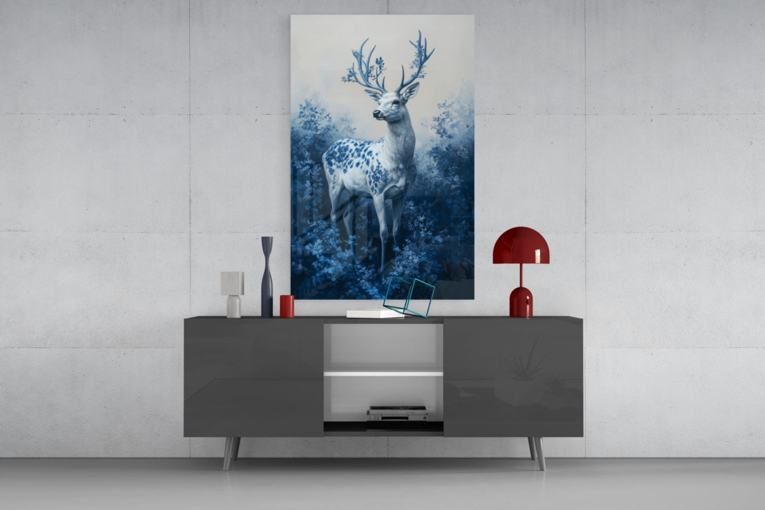 Blue Deer Glass Wall Art || Designer Collection