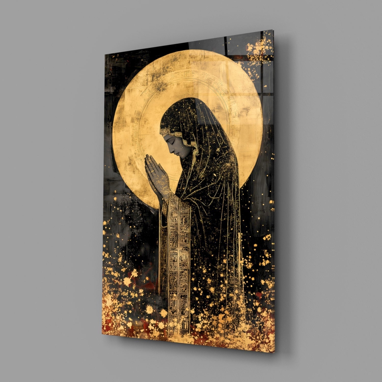 Golden Prayers of Mary Glass Wall Art || Designer Collection