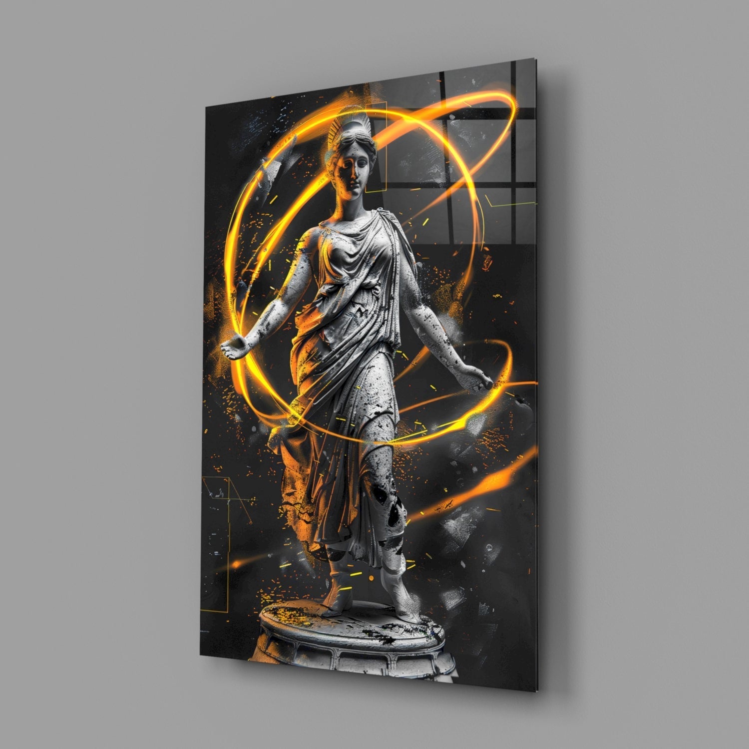 Stone Goddess Amber Neon Orbit Glass Wall Art
