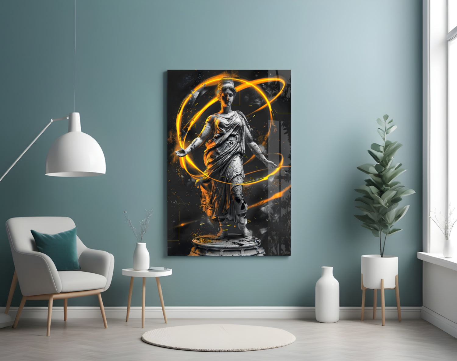 Stone Goddess Amber Neon Orbit Glass Wall Art