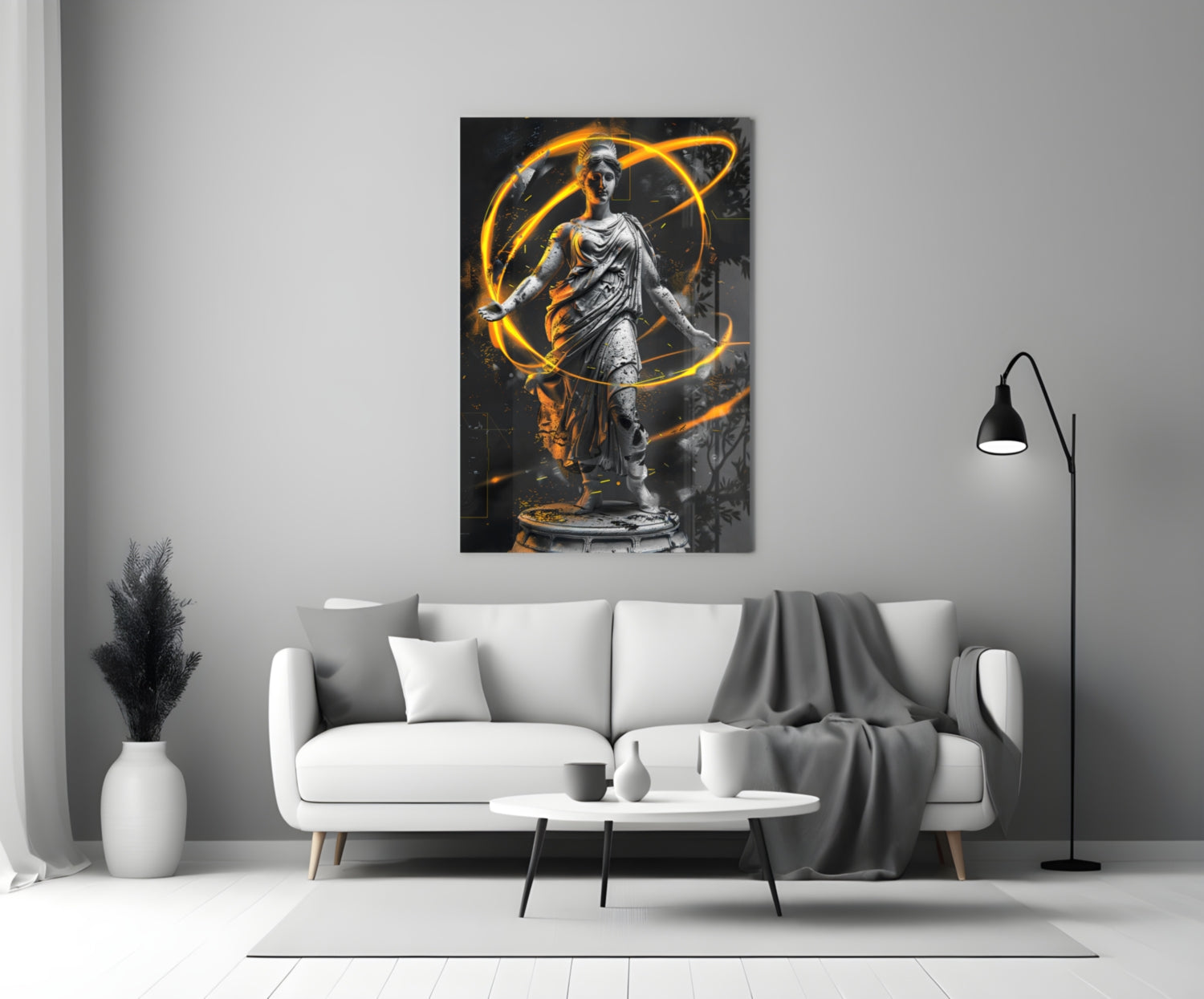Stone Goddess Amber Neon Orbit Glass Wall Art