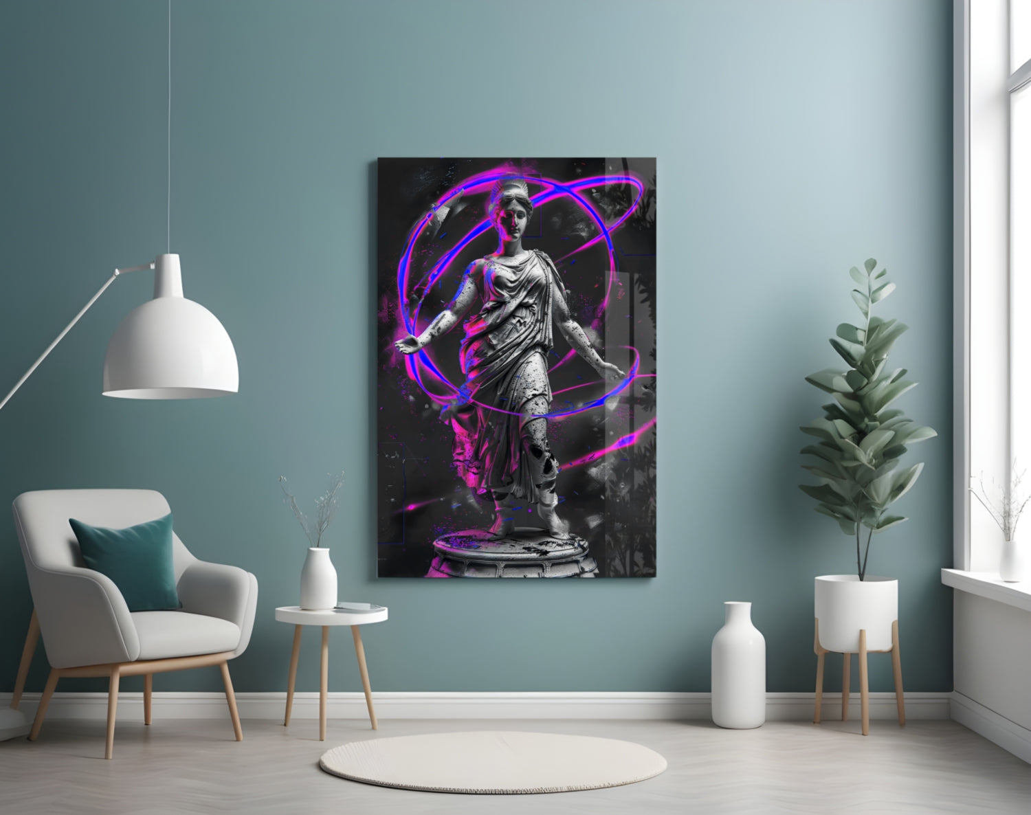 Stone Goddess Violet Neon Orbit Glass Wall Art