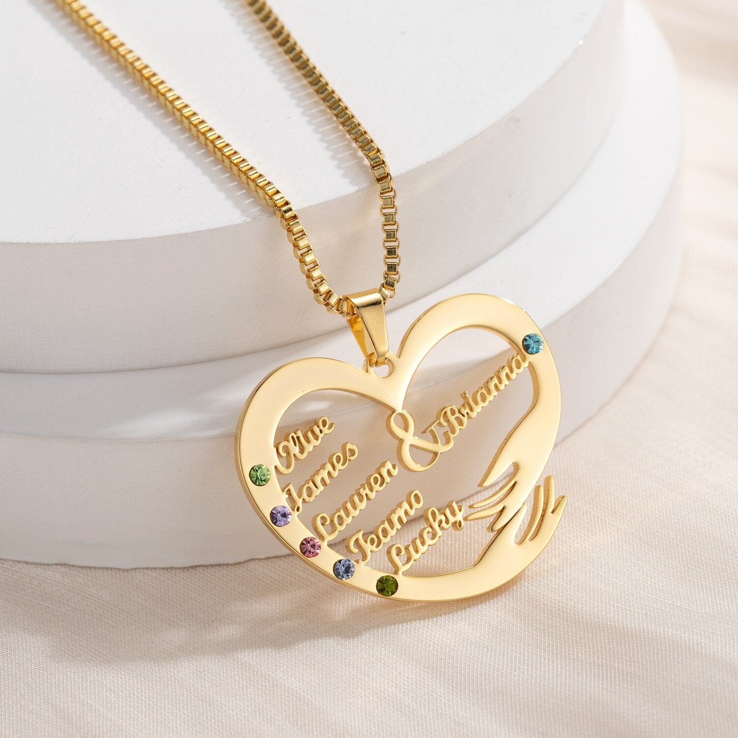 Custom Mom Necklace With Birthstones Personalized Heart Mother And Child Name Pendant