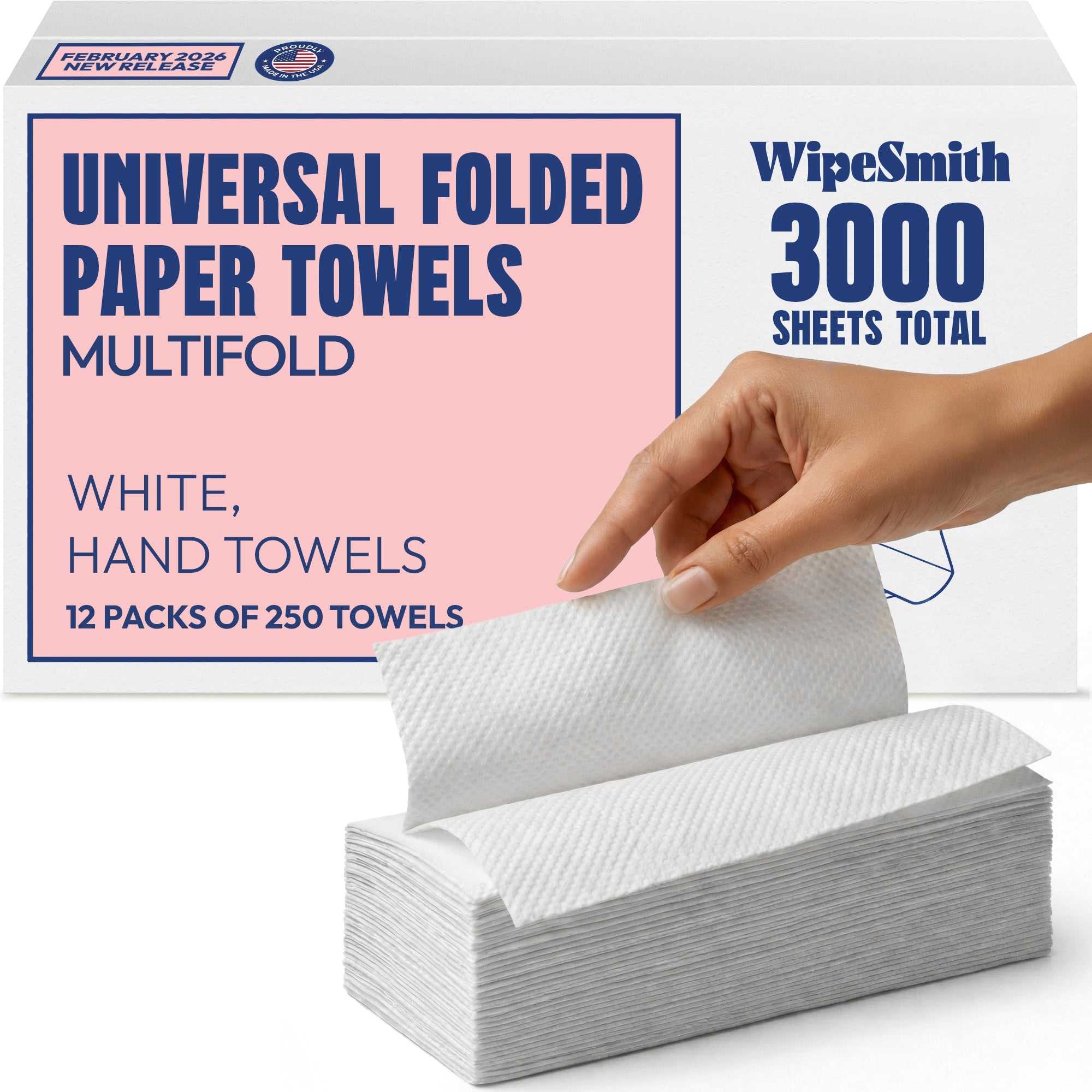 WipeSmith Multifold Paper Towels, 1-Ply, 9.25 x 9.50, White, 250 Towels/Pack, 12 Packs/Carton