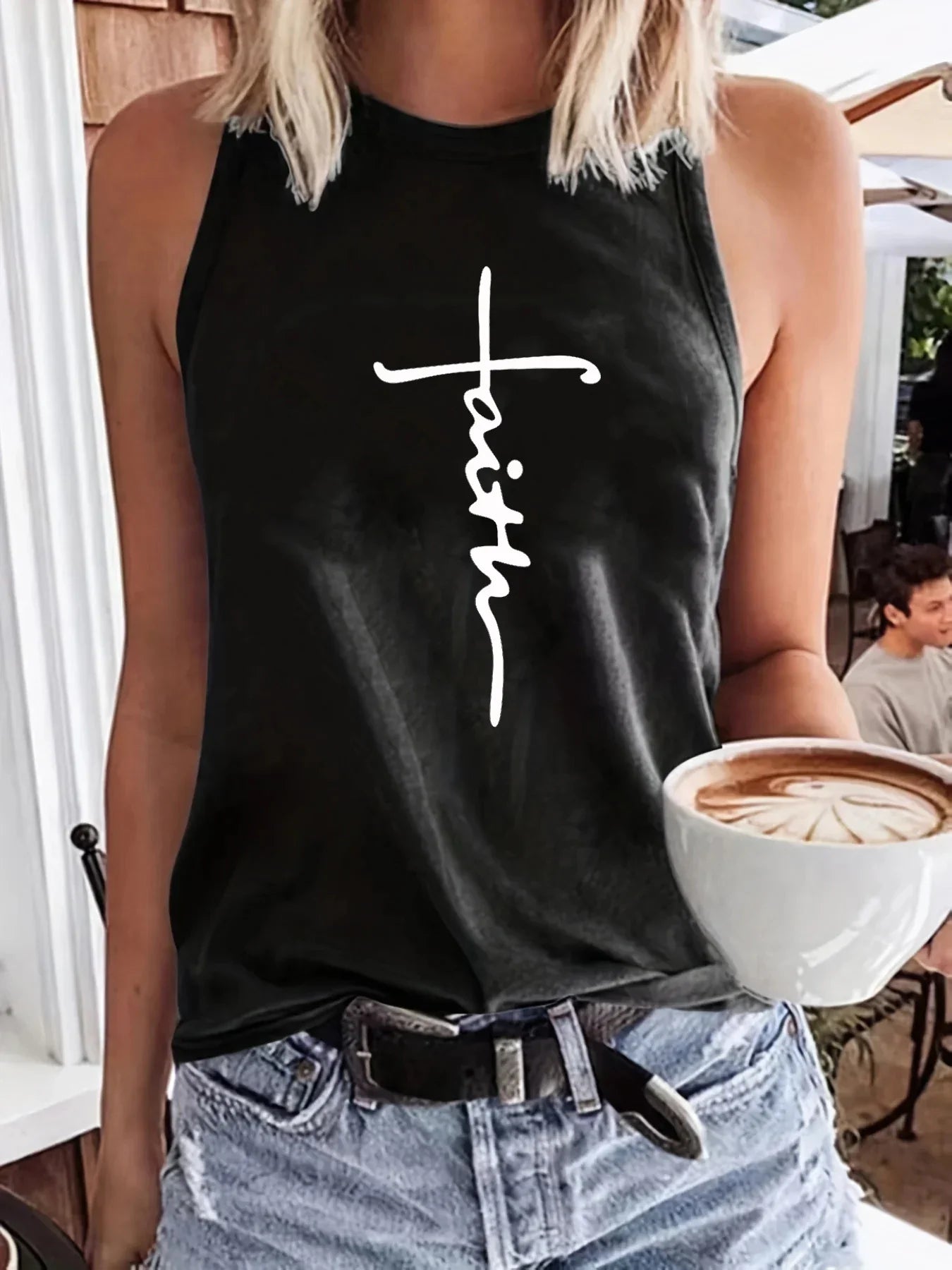 cross faith Print Large Sleeveless Loose Tank Top T-shirt