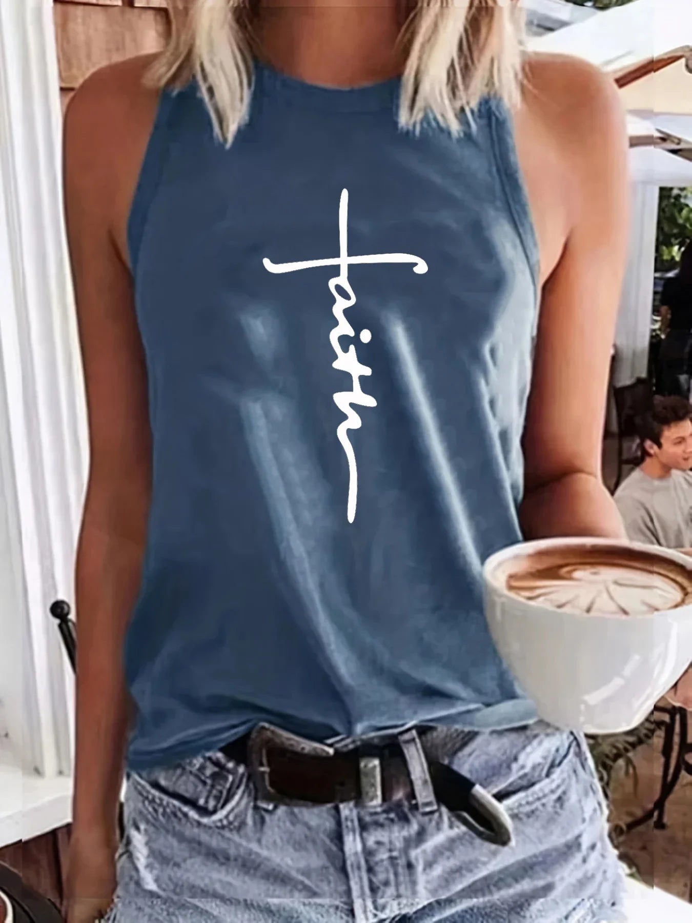 cross faith Print Large Sleeveless Loose Tank Top T-shirt